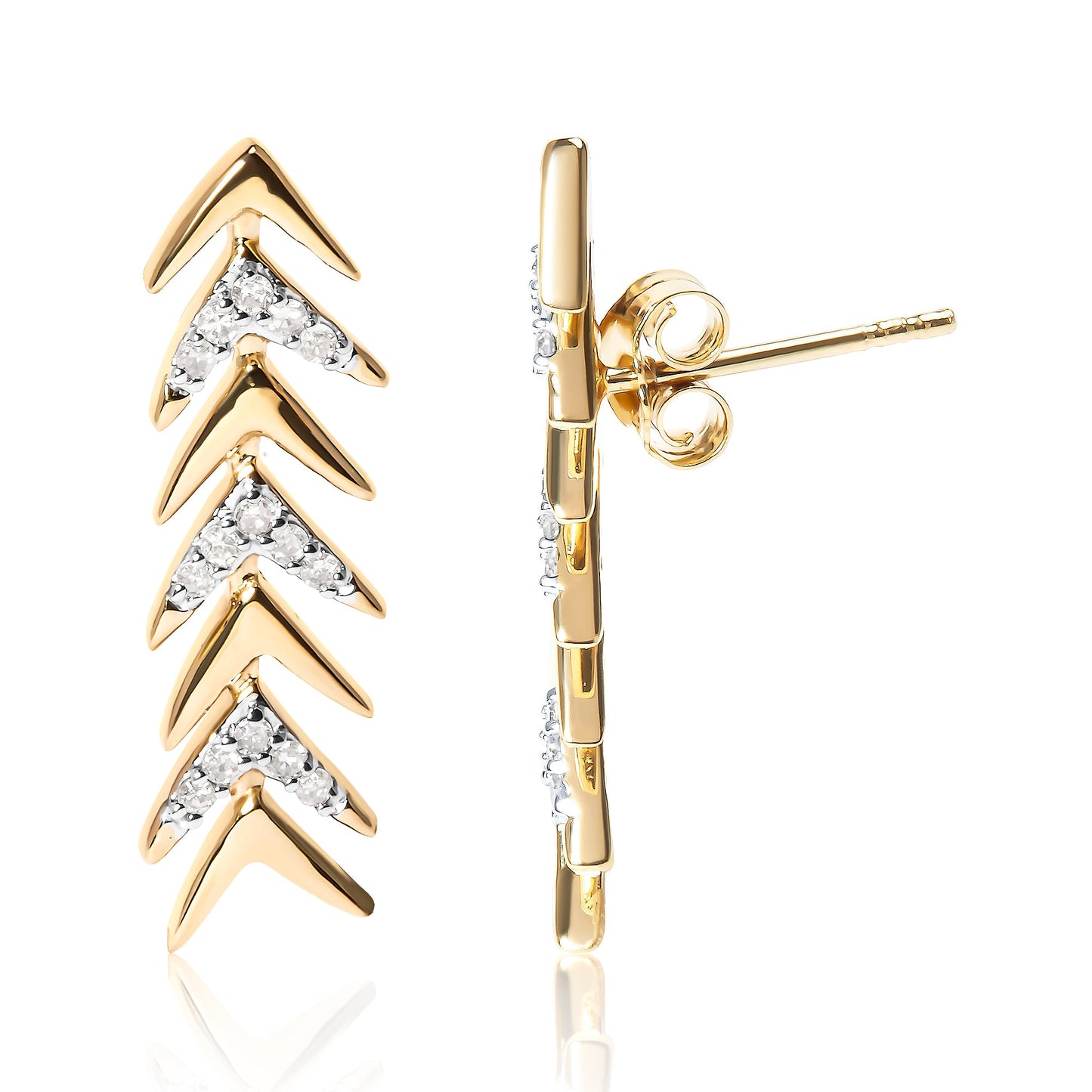 Pendientes de Stud en Forma de Flecha Chevron de Plata Esterlina Bañados en Oro Amarillo de 18K con