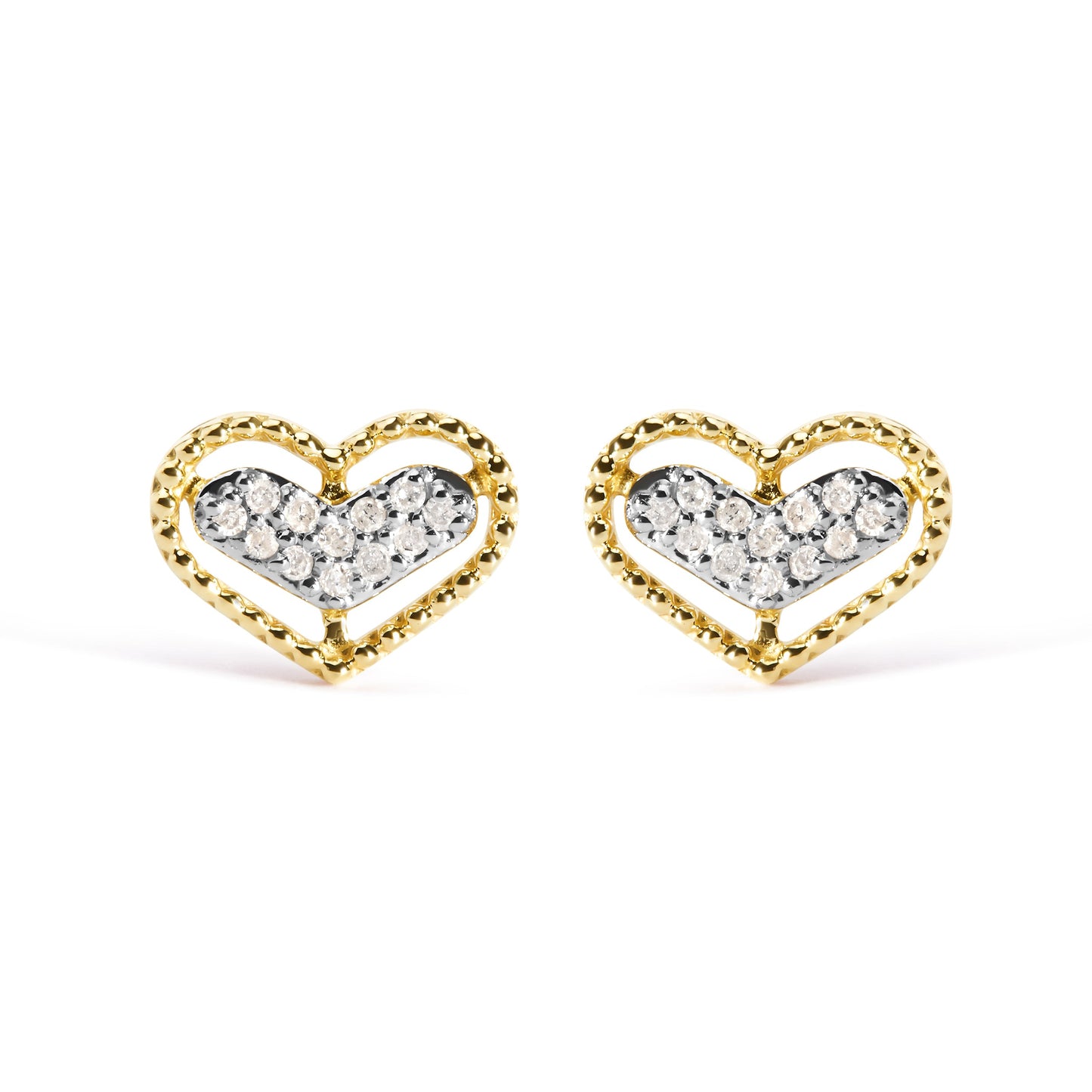 Pendientes de Stud en Forma de Corazón con Halo de Diamantes de Oro Amarillo de 10K
