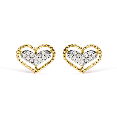 10K Yellow Gold Diamond Heart Halo Stud Earrings