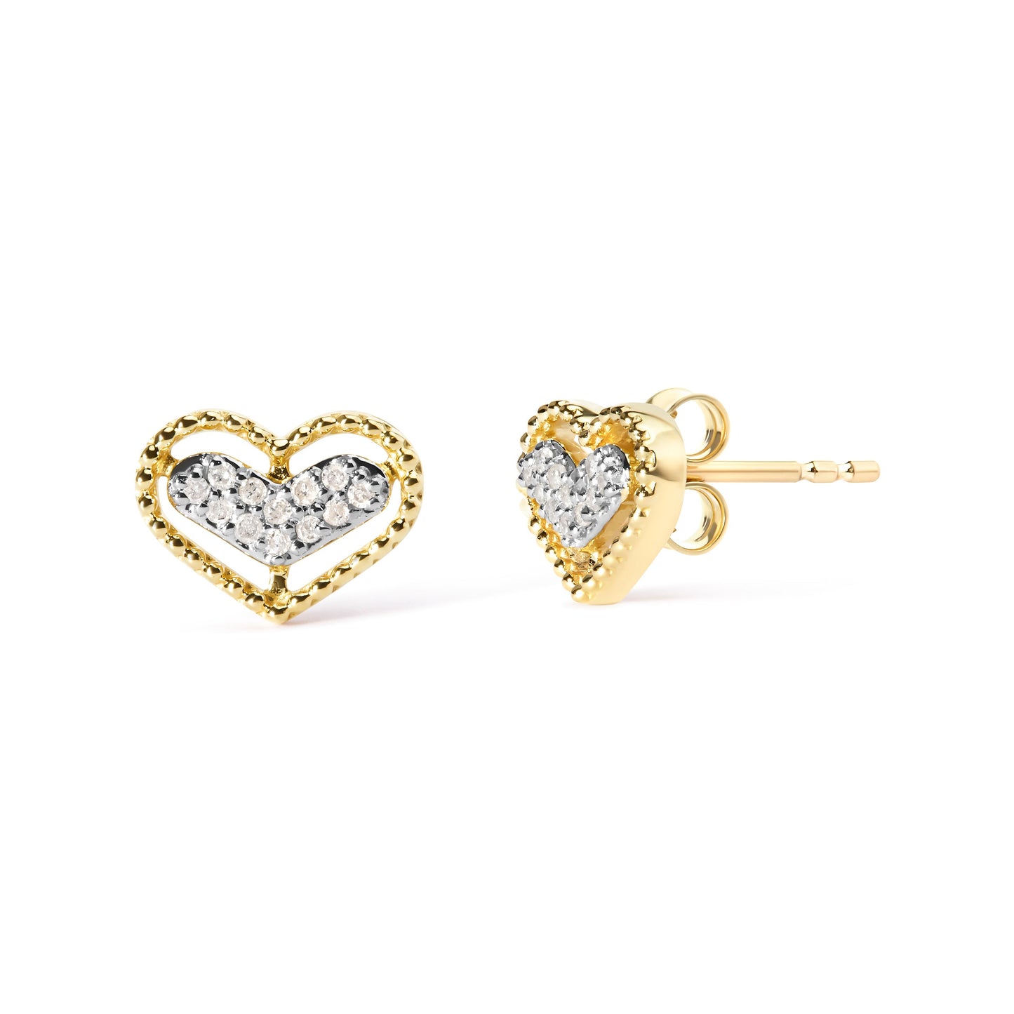 Pendientes de Stud en Forma de Corazón con Halo de Diamantes de Oro Amarillo de 10K