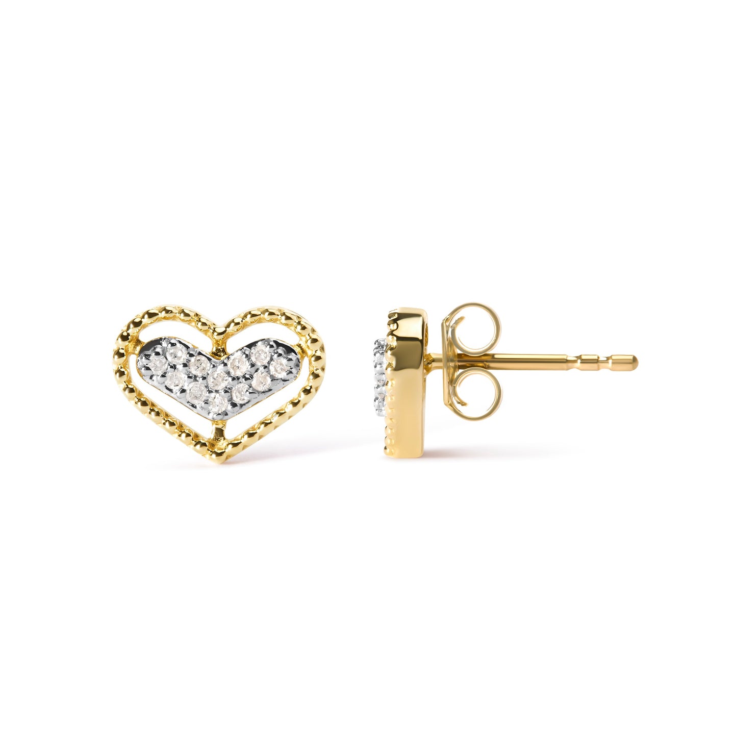 Pendientes de Stud en Forma de Corazón con Halo de Diamantes de Oro Amarillo de 10K