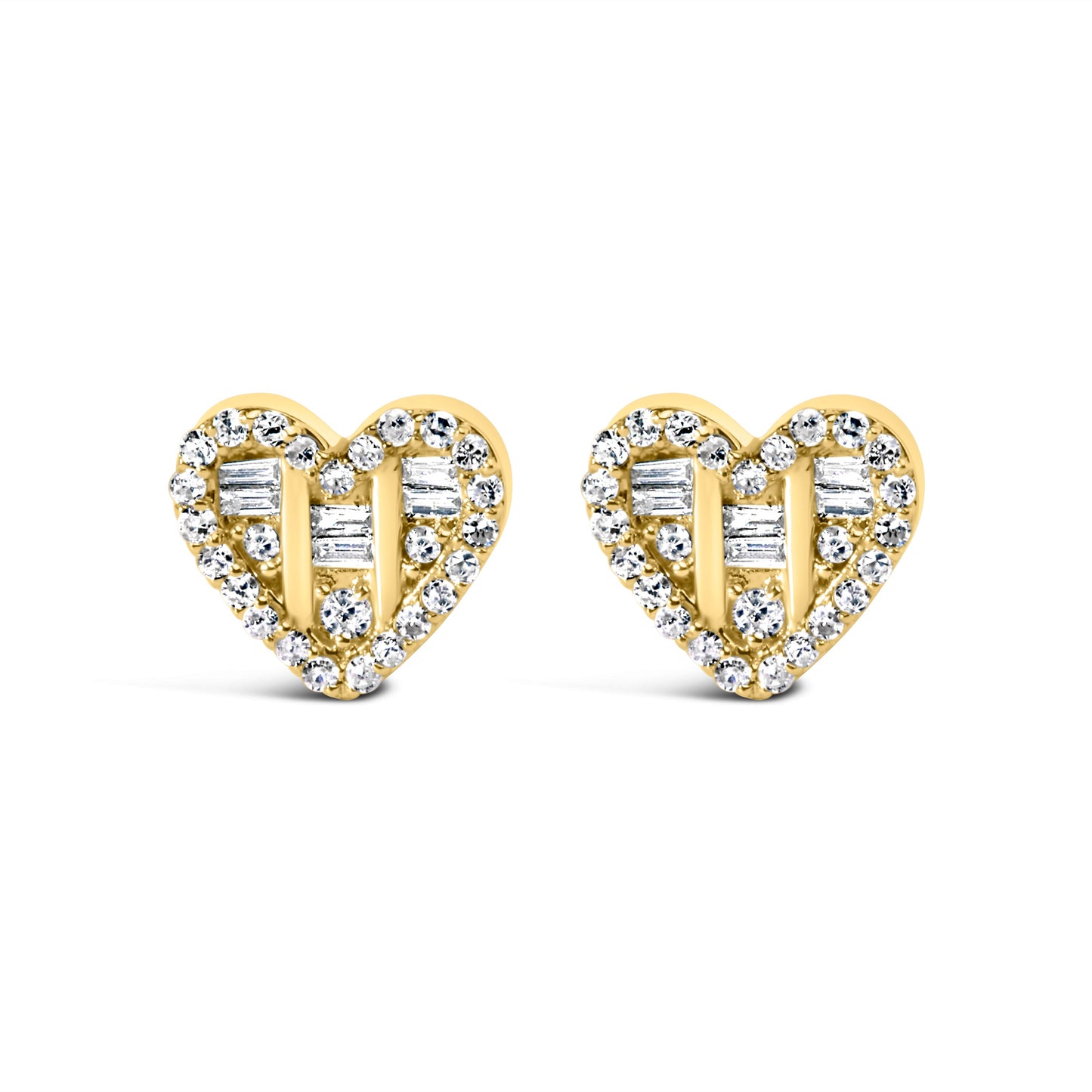 Boucles d'oreilles en diamant en forme de cœur plaquées or 14K