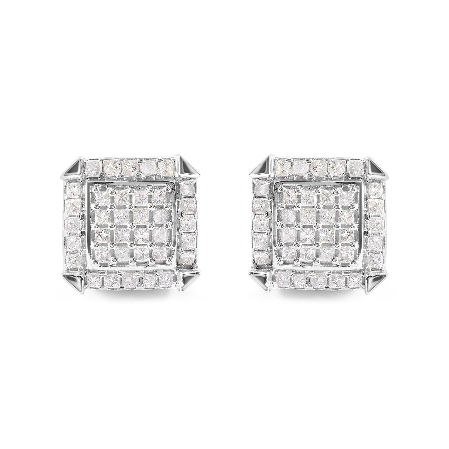 Pendientes de diamantes halo princesa de oro blanco de 10 quilates
