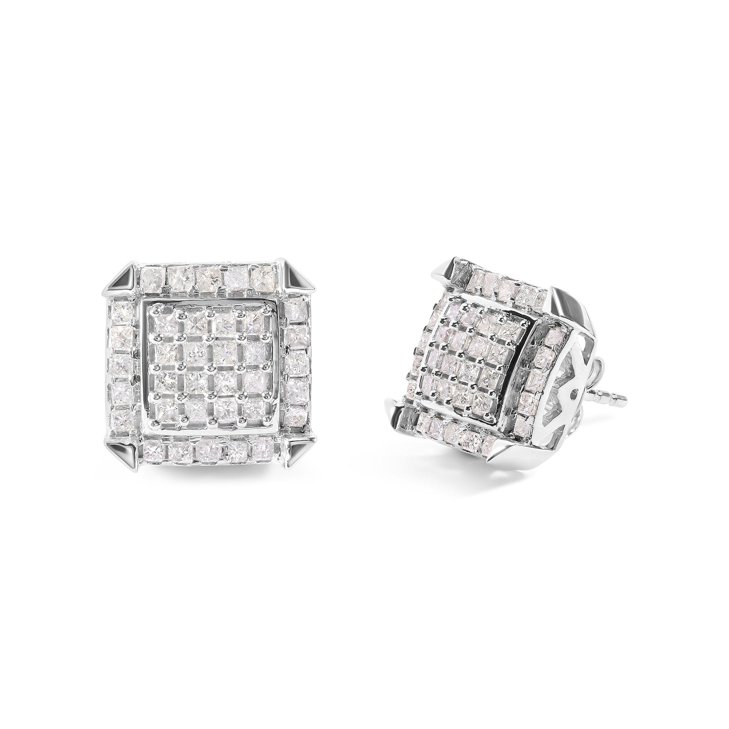Pendientes de diamantes halo princesa de oro blanco de 10 quilates