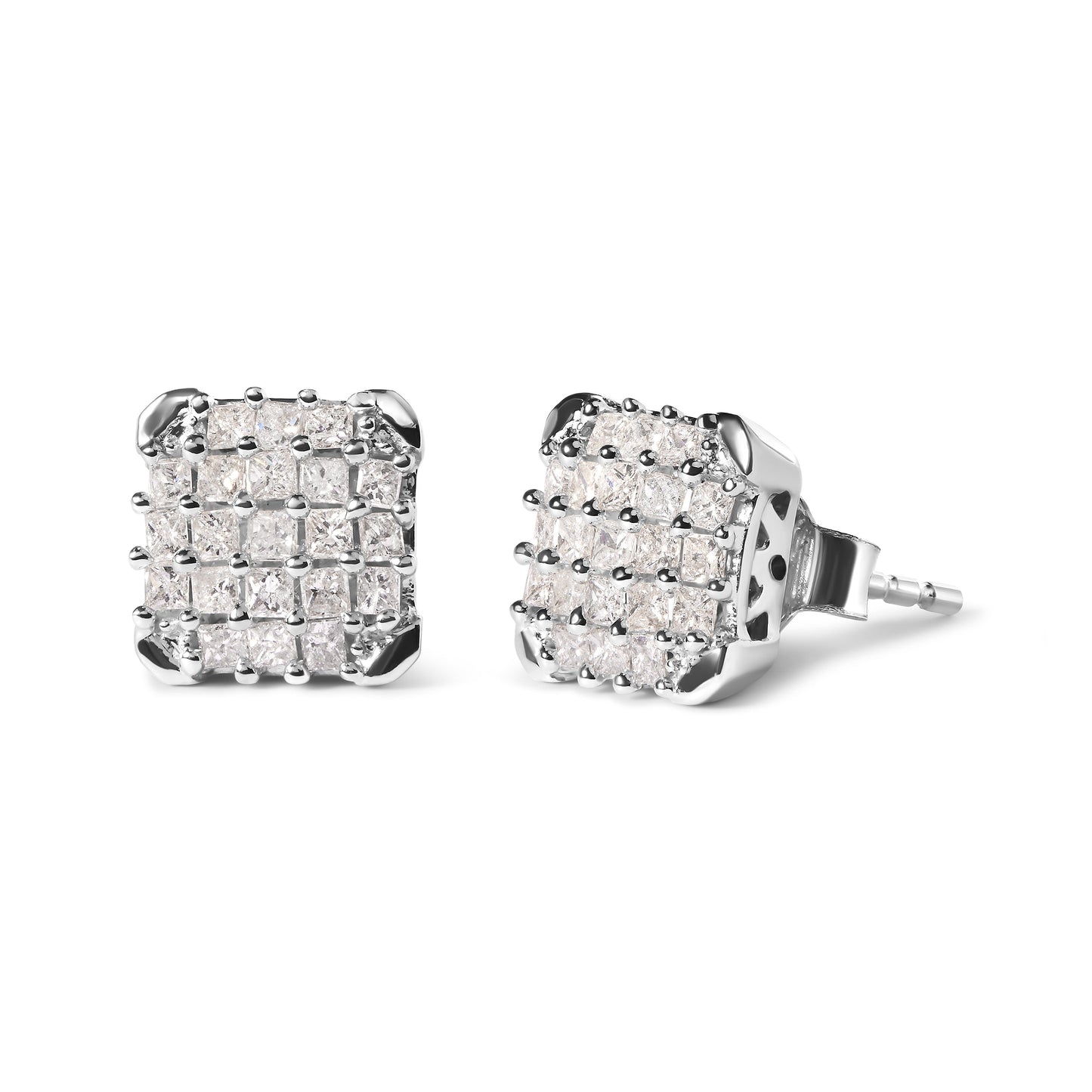10K White Gold Princess Diamond Composite Stud Earrings