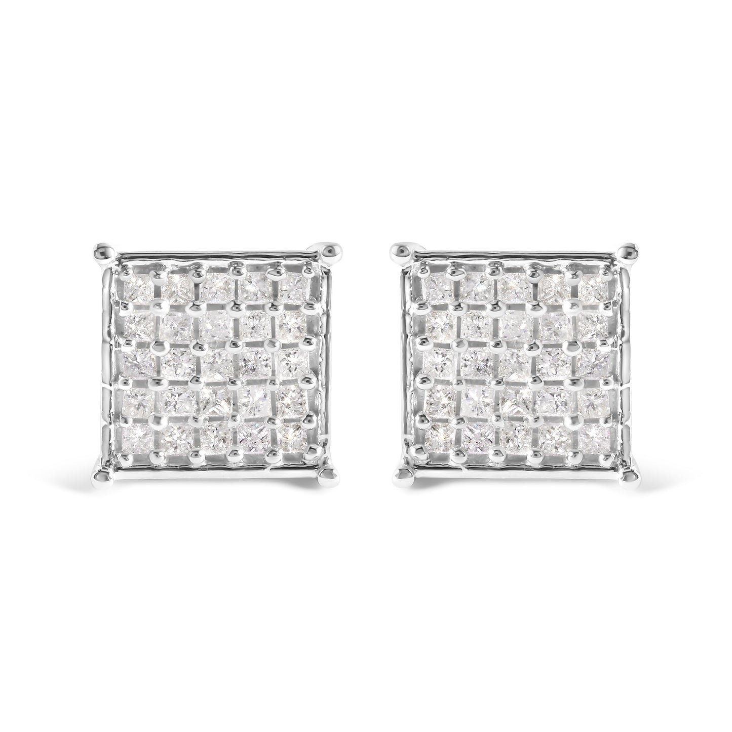 Boucles d'oreilles en diamant composite princesse en or blanc 10K