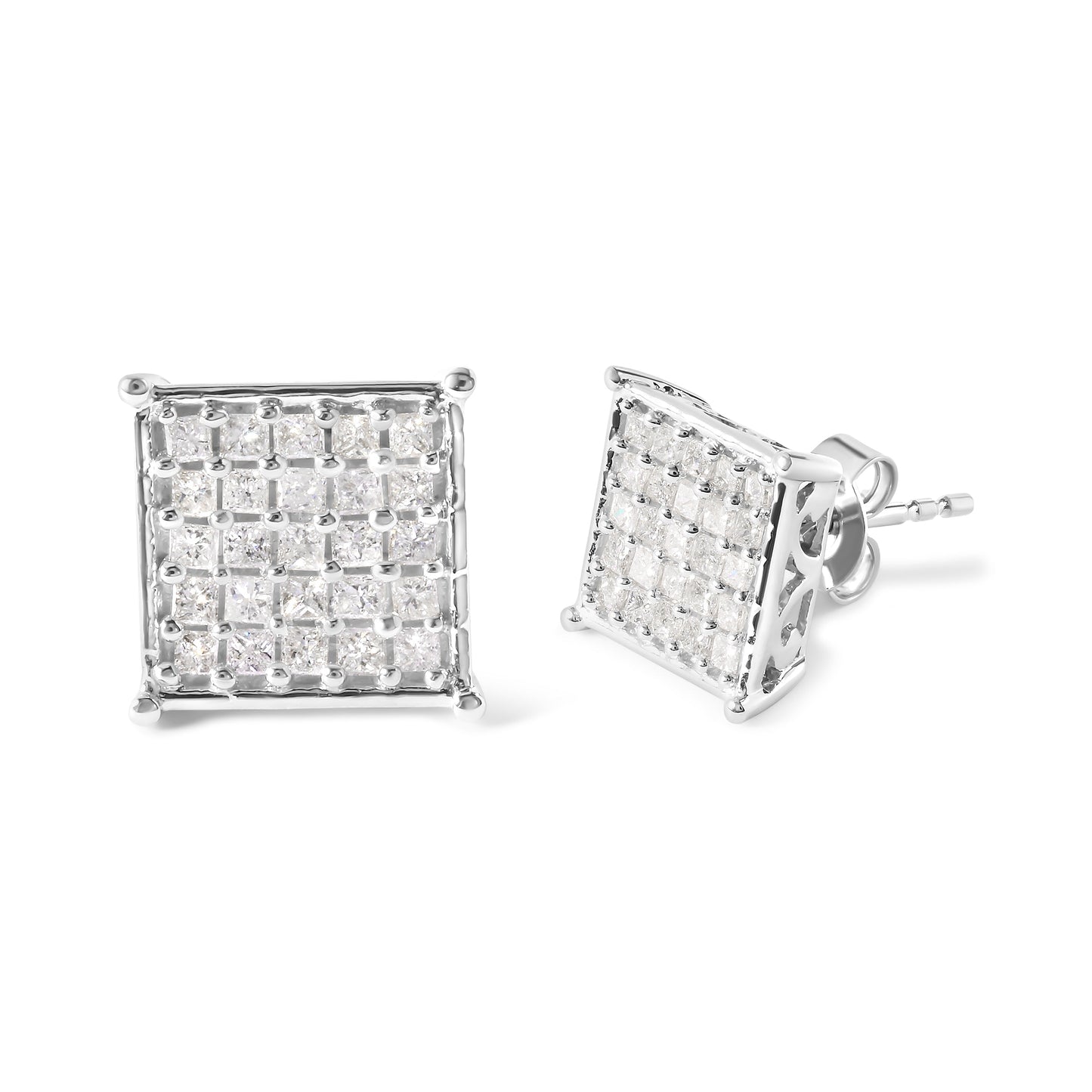 Boucles d'oreilles en diamant composite princesse en or blanc 10K