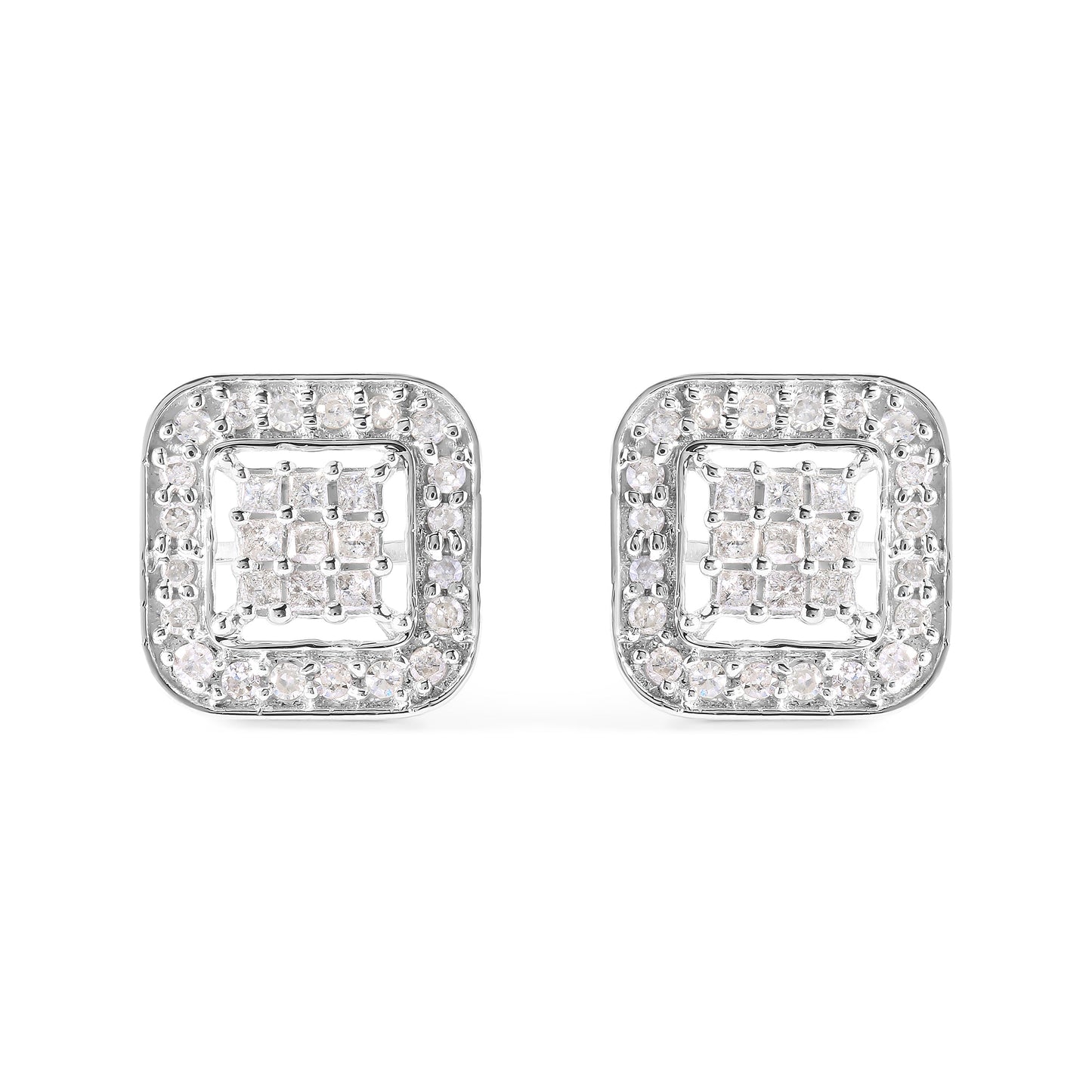 Boucles d'oreilles en or blanc 10K avec diamants carrés composites