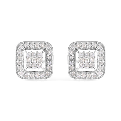 10K White Gold Diamond Square Composite Stud Earrings