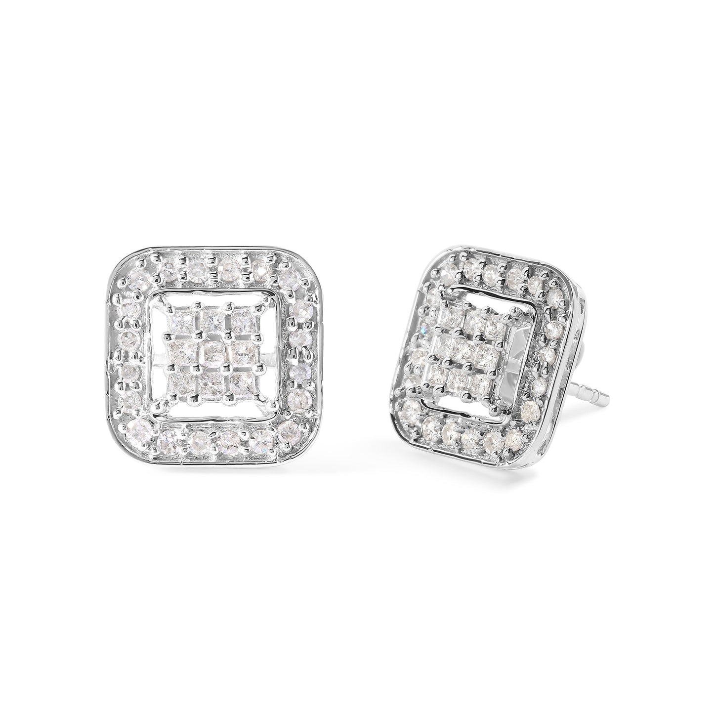 Boucles d'oreilles en or blanc 10K avec diamants carrés composites