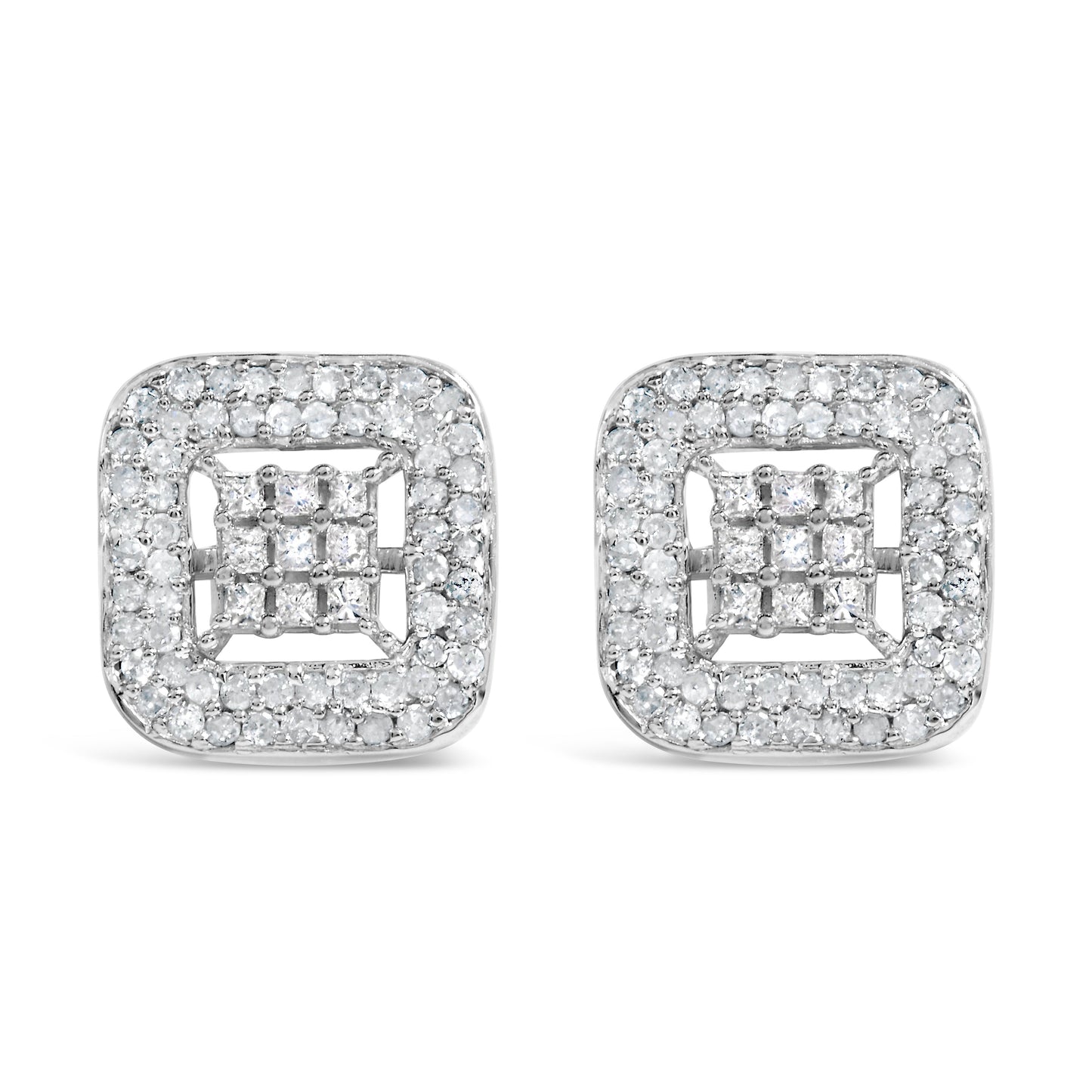 Pendientes de diamantes halo en oro blanco de 10K - 1.00 Cttw