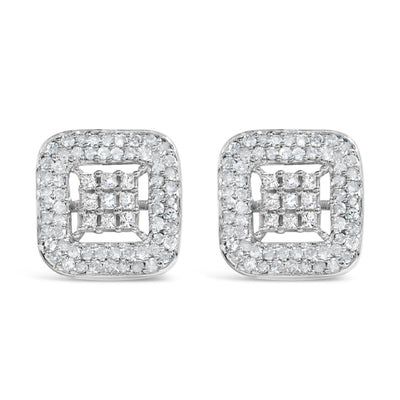 10K White Gold Diamond Halo Stud Earrings - 1.00 Cttw