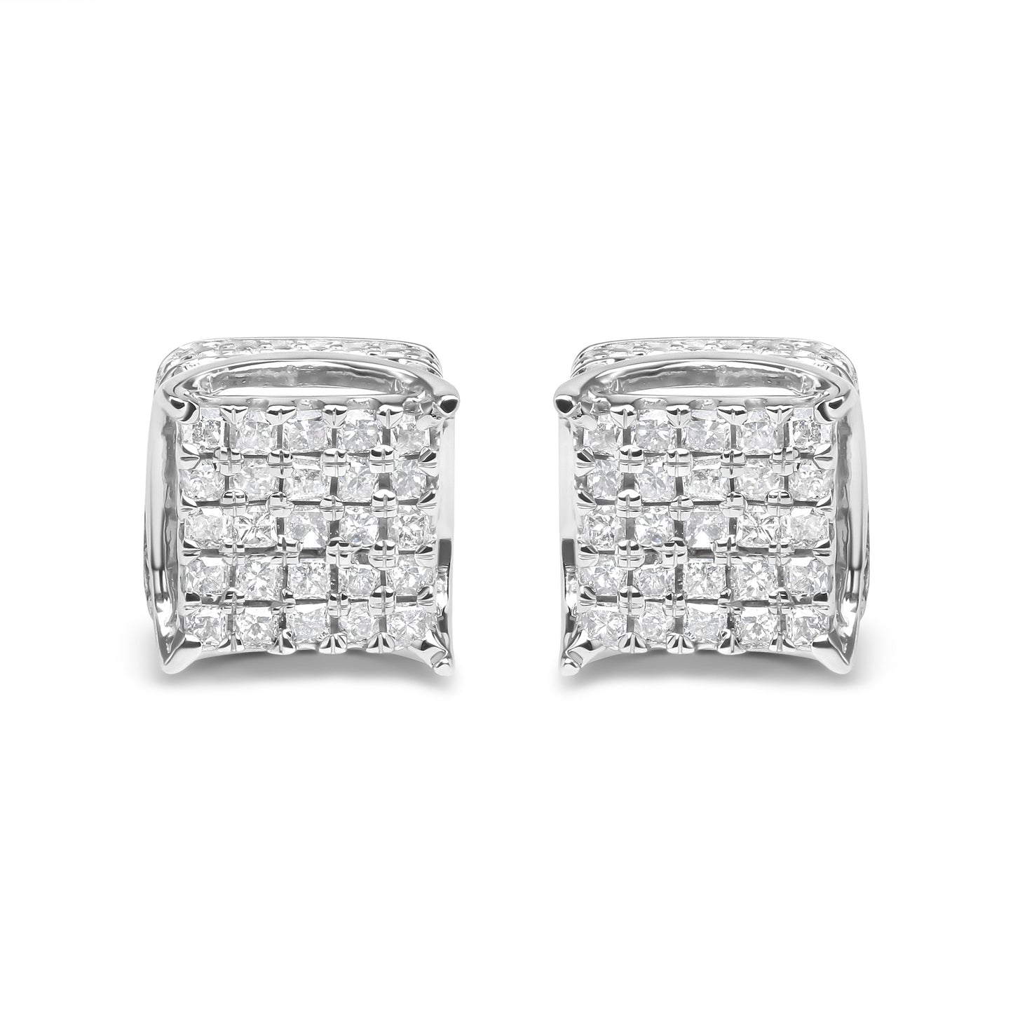 10K White Gold Princess Cut Diamond Multi Stone Stud Earrings