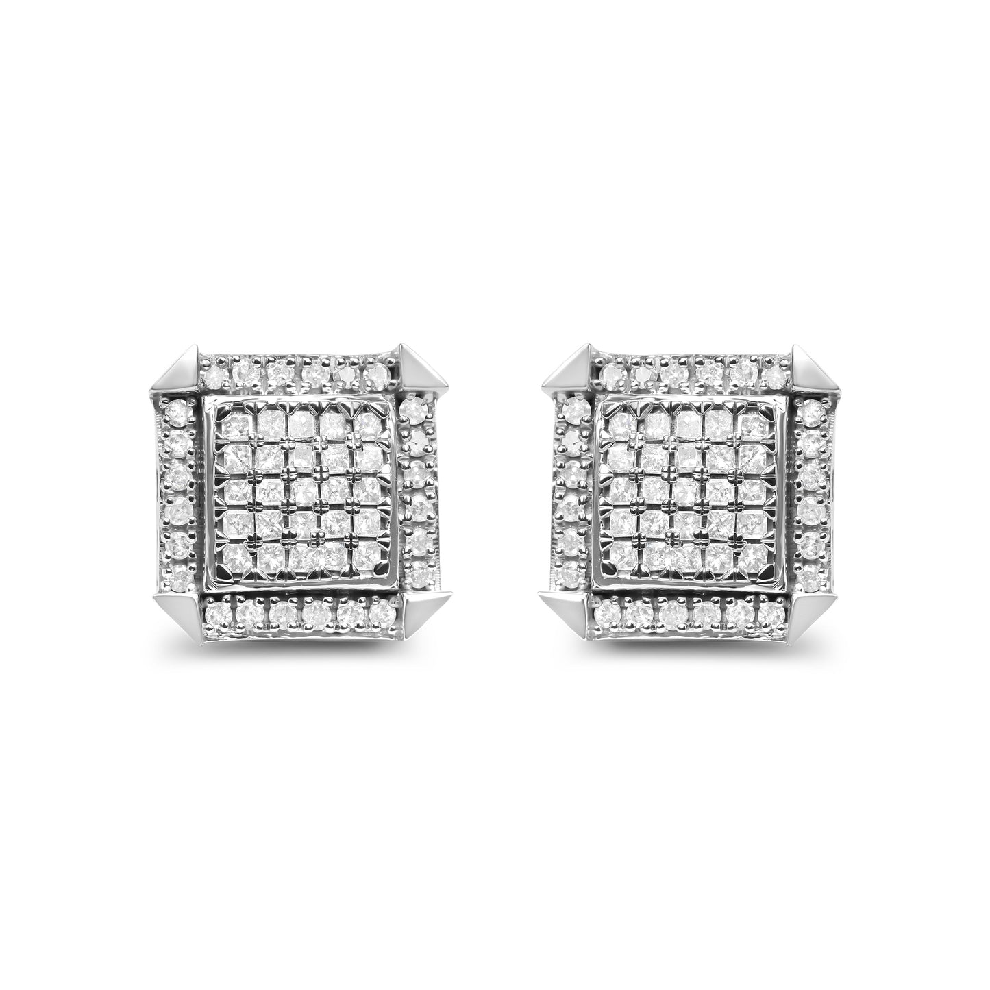 Pendientes de aro con diamantes en oro blanco de 10 quilates - 1.0 Cttw
