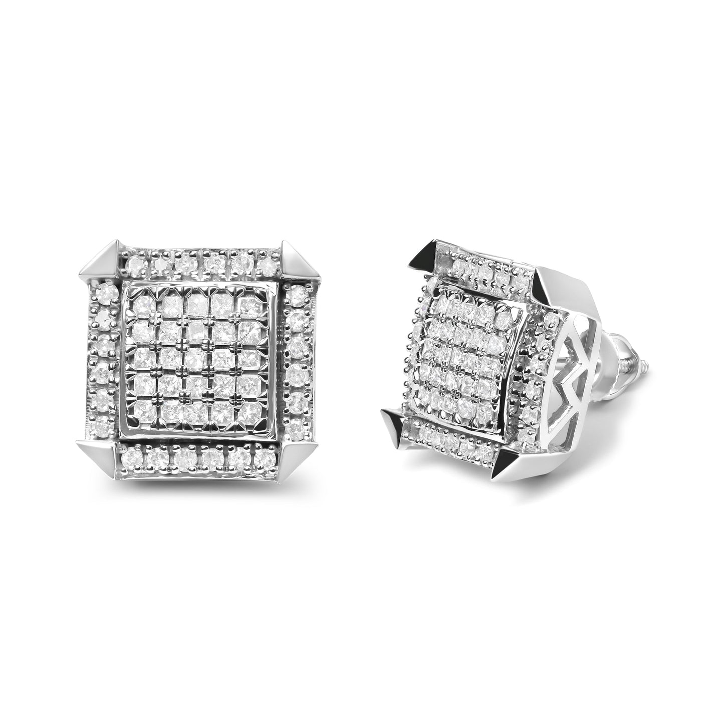 Pendientes de aro con diamantes en oro blanco de 10 quilates - 1.0 Cttw