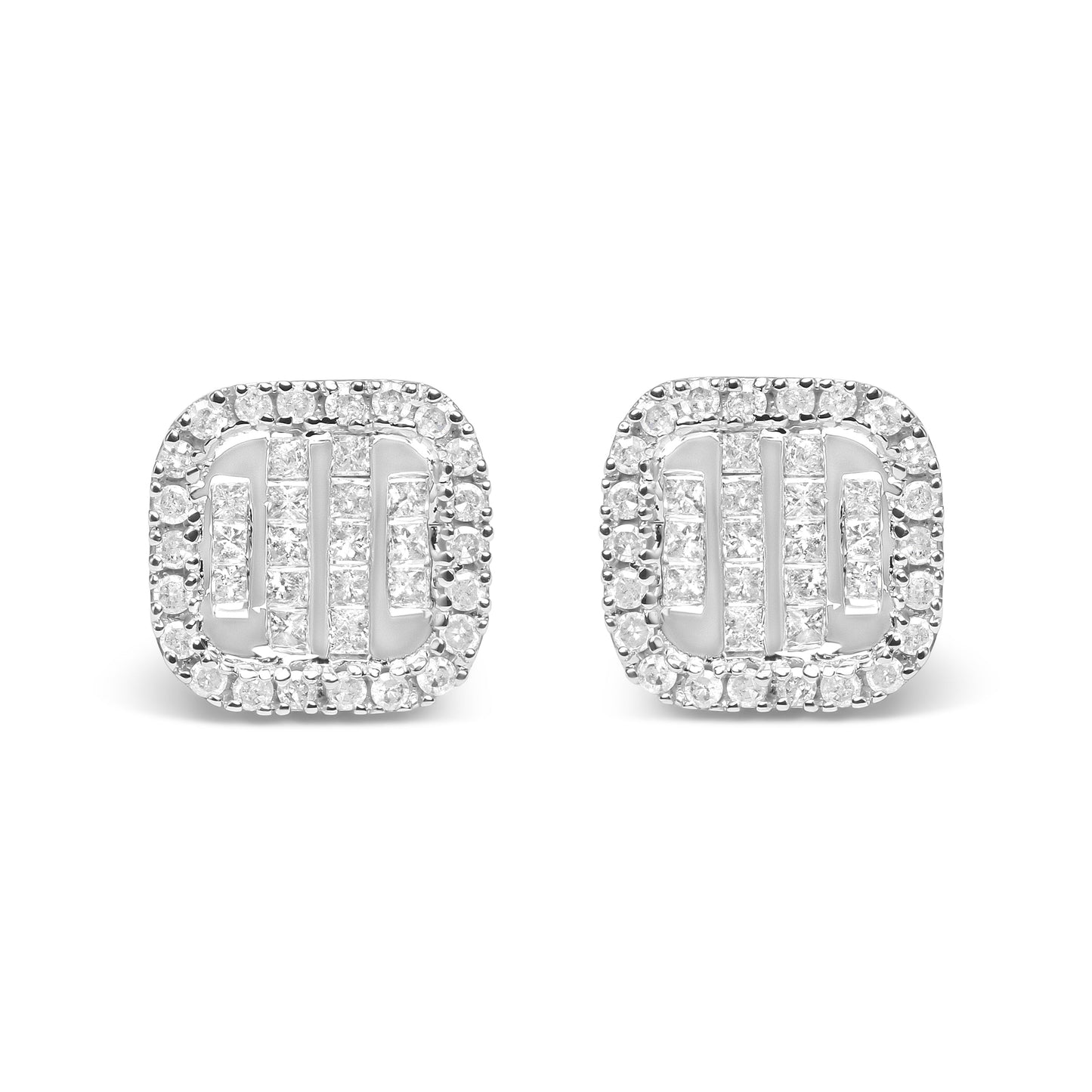 Boucles d'oreilles en or blanc 10K avec diamants en halo invisibles