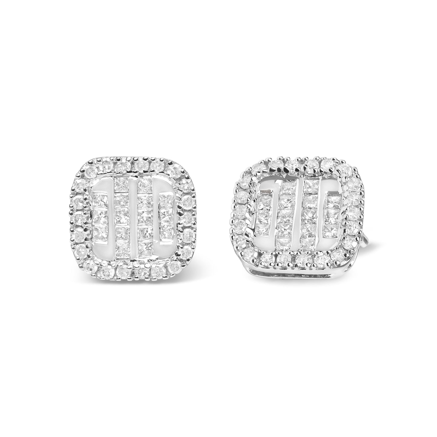 Boucles d'oreilles en or blanc 10K avec diamants en halo invisibles