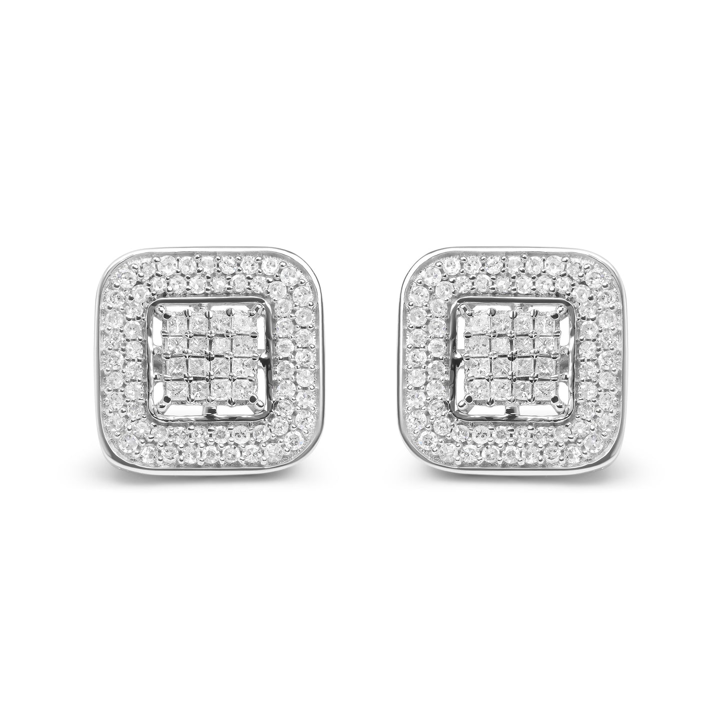 Pendientes de aro abiertos de diamante compuestos en oro blanco de 10K