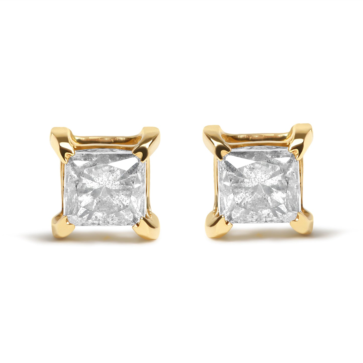 Pendientes de Stud de Diamante Natural Marrón Princesa de Oro Amarillo de 14K