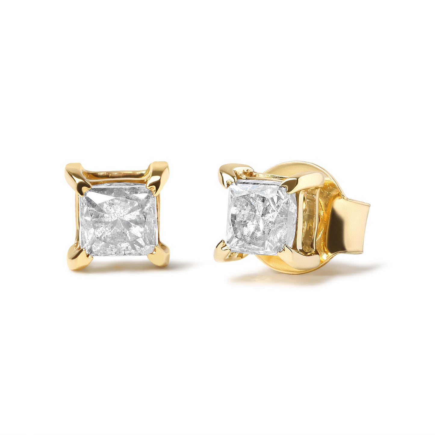 Pendientes de Stud de Diamante Natural Marrón Princesa de Oro Amarillo de 14K