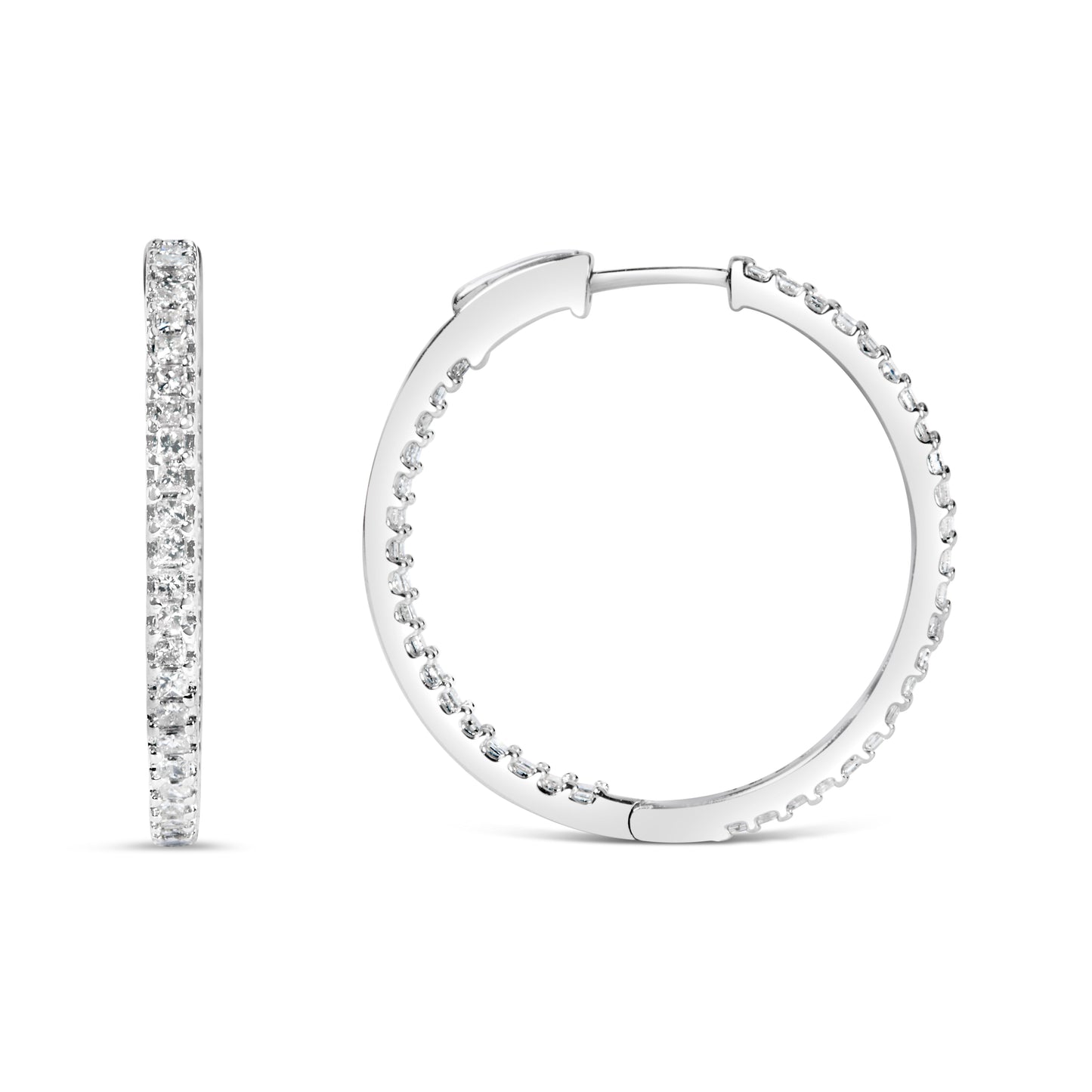 Pendientes de aro de diamantes princesa en oro blanco de 14K - 1.0 Cttw