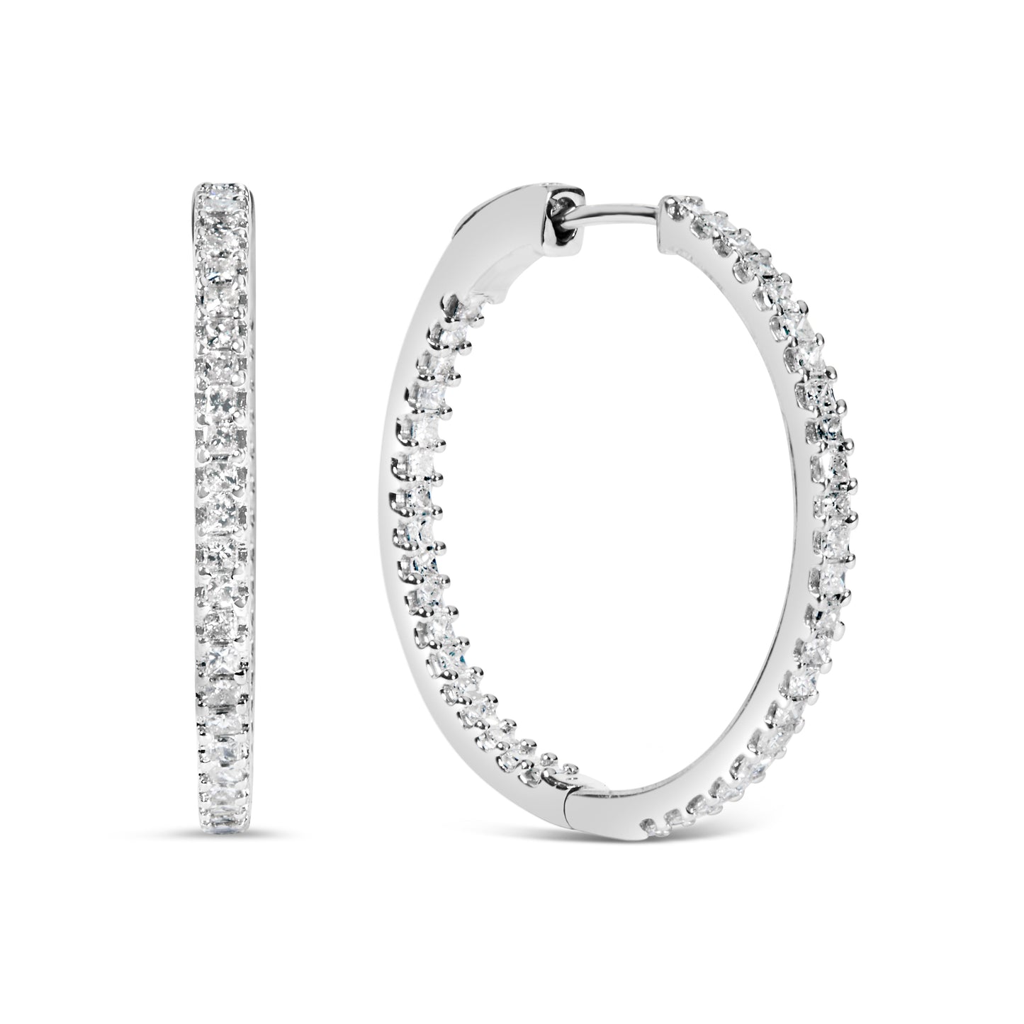 Pendientes de aro de diamantes princesa en oro blanco de 14K - 1.0 Cttw