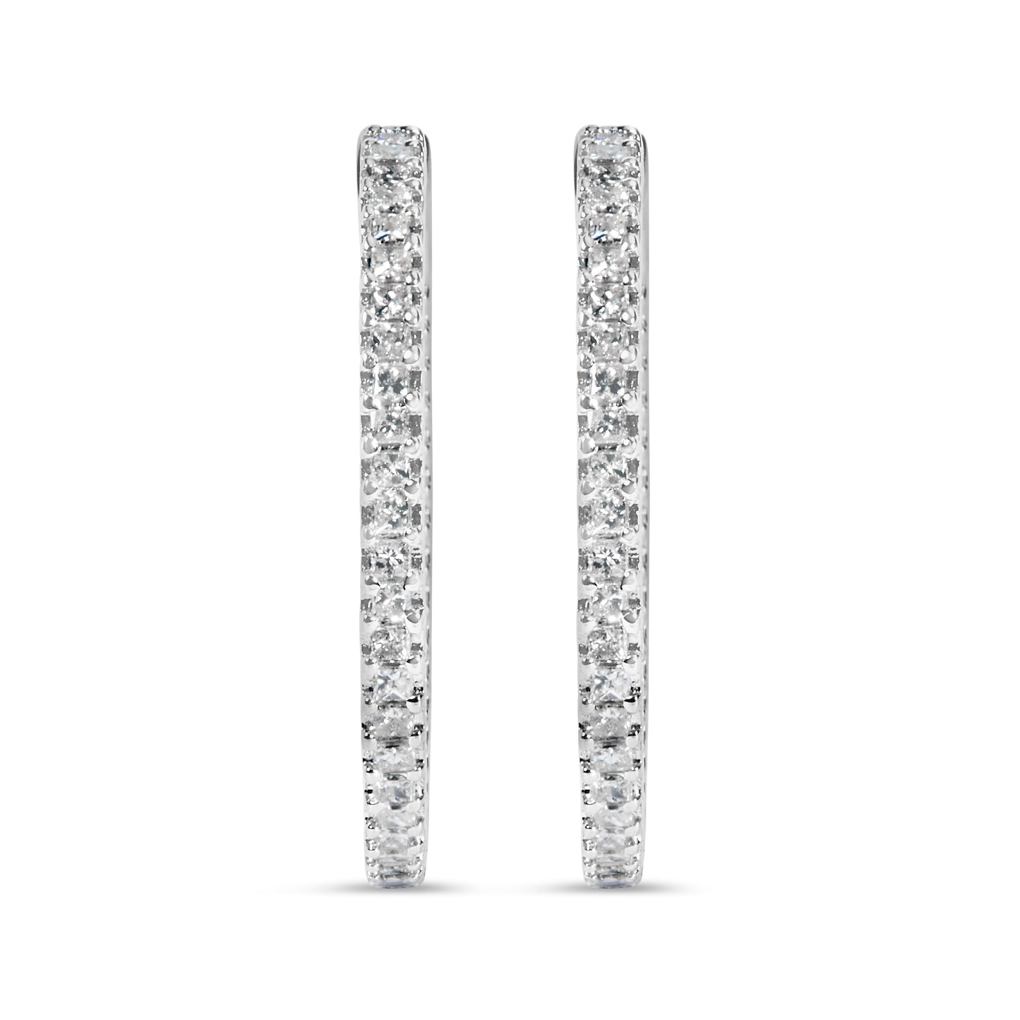 Pendientes de aro de diamantes princesa en oro blanco de 14K - 1.0 Cttw