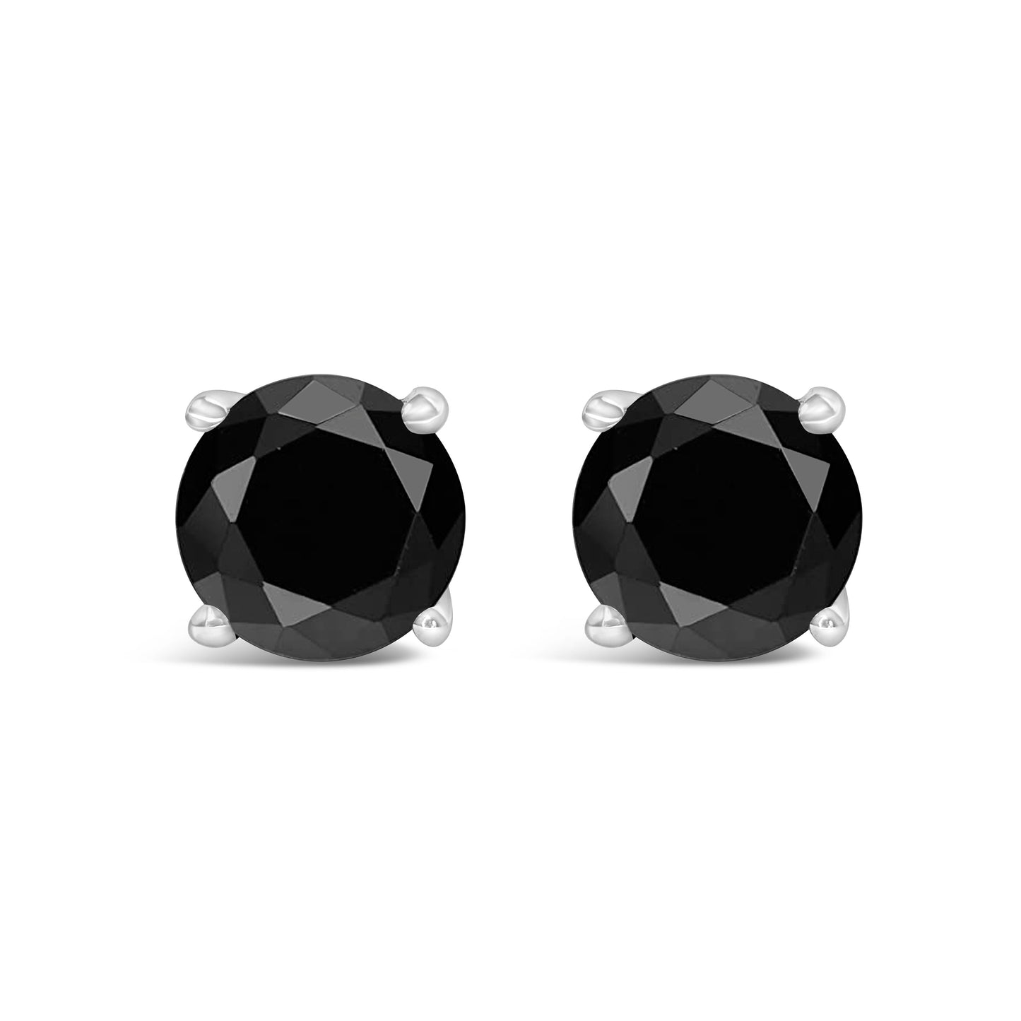 14K White Gold Round Black Diamond Stud Earrings