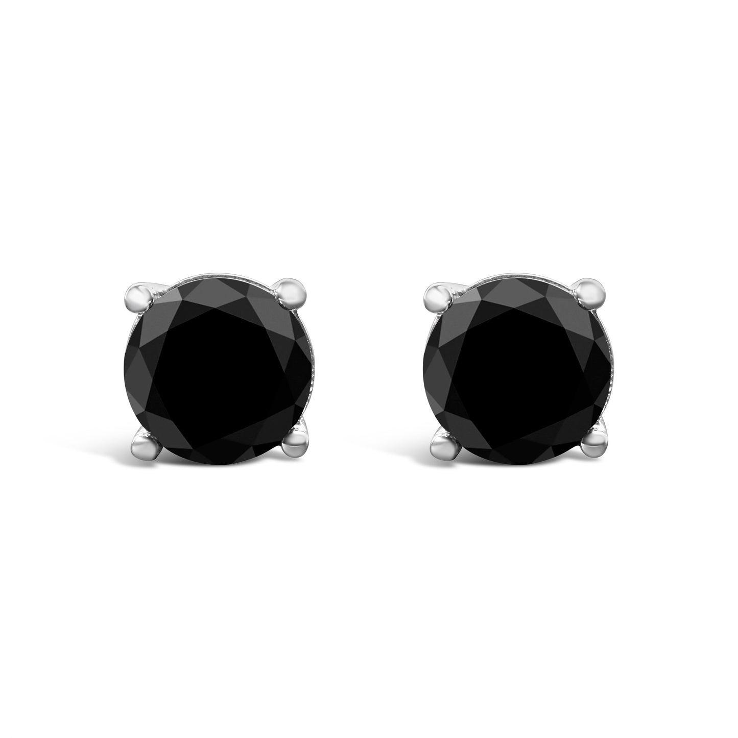 14K White Gold Round Black Diamond Stud Earrings
