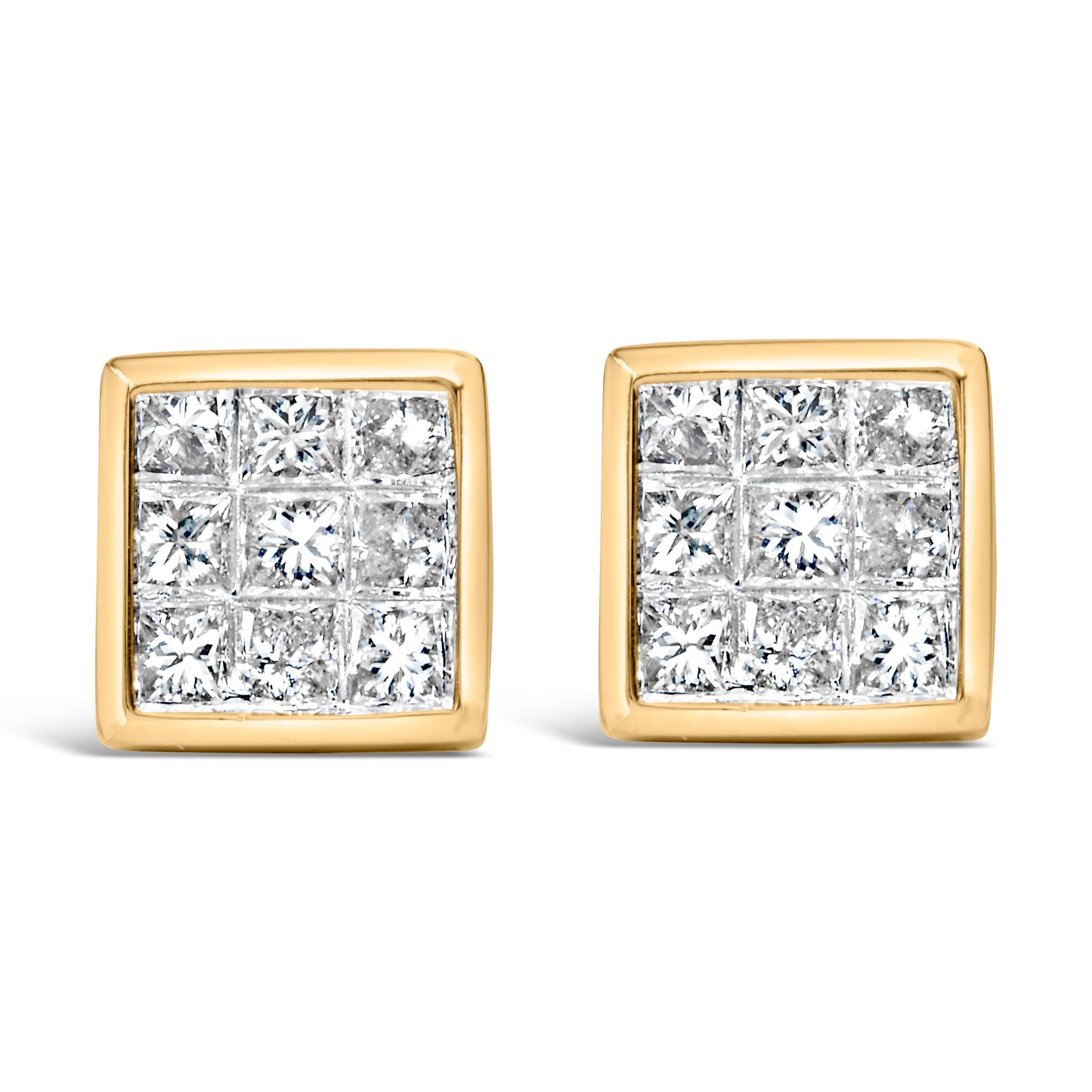 Pendientes de Stud de Diamante Compuesto de Corte Princesa de Oro Amarillo de 14K