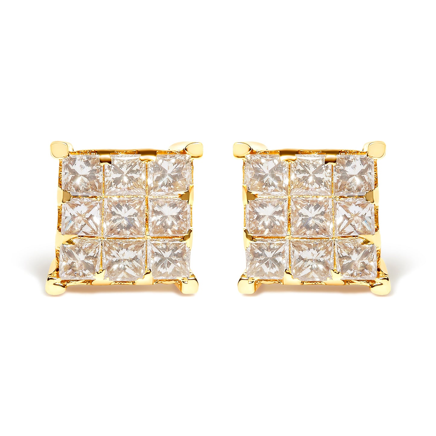 14K Yellow Gold Princess-Cut Diamond Square Stud Earrings