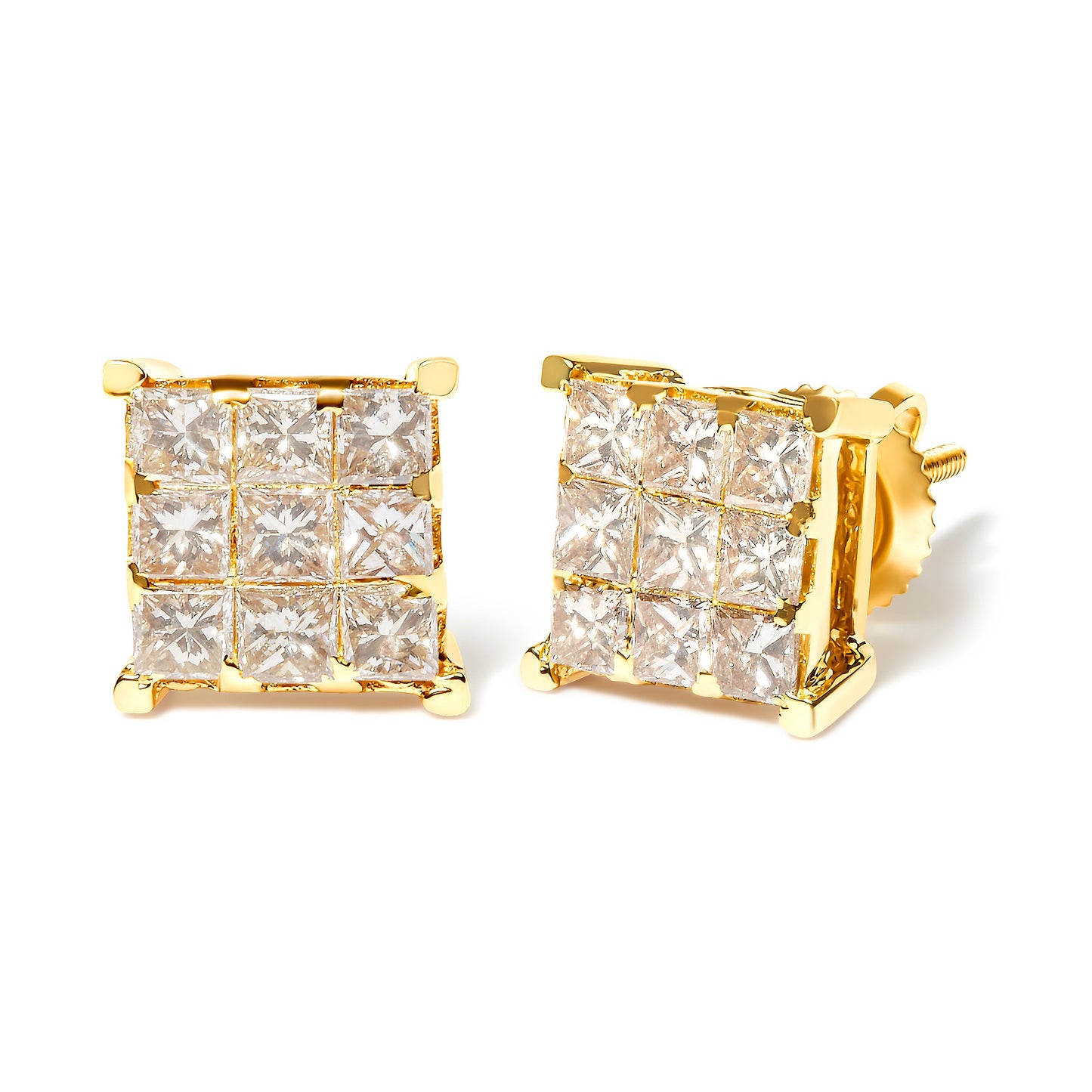 14K Yellow Gold Princess-Cut Diamond Square Stud Earrings