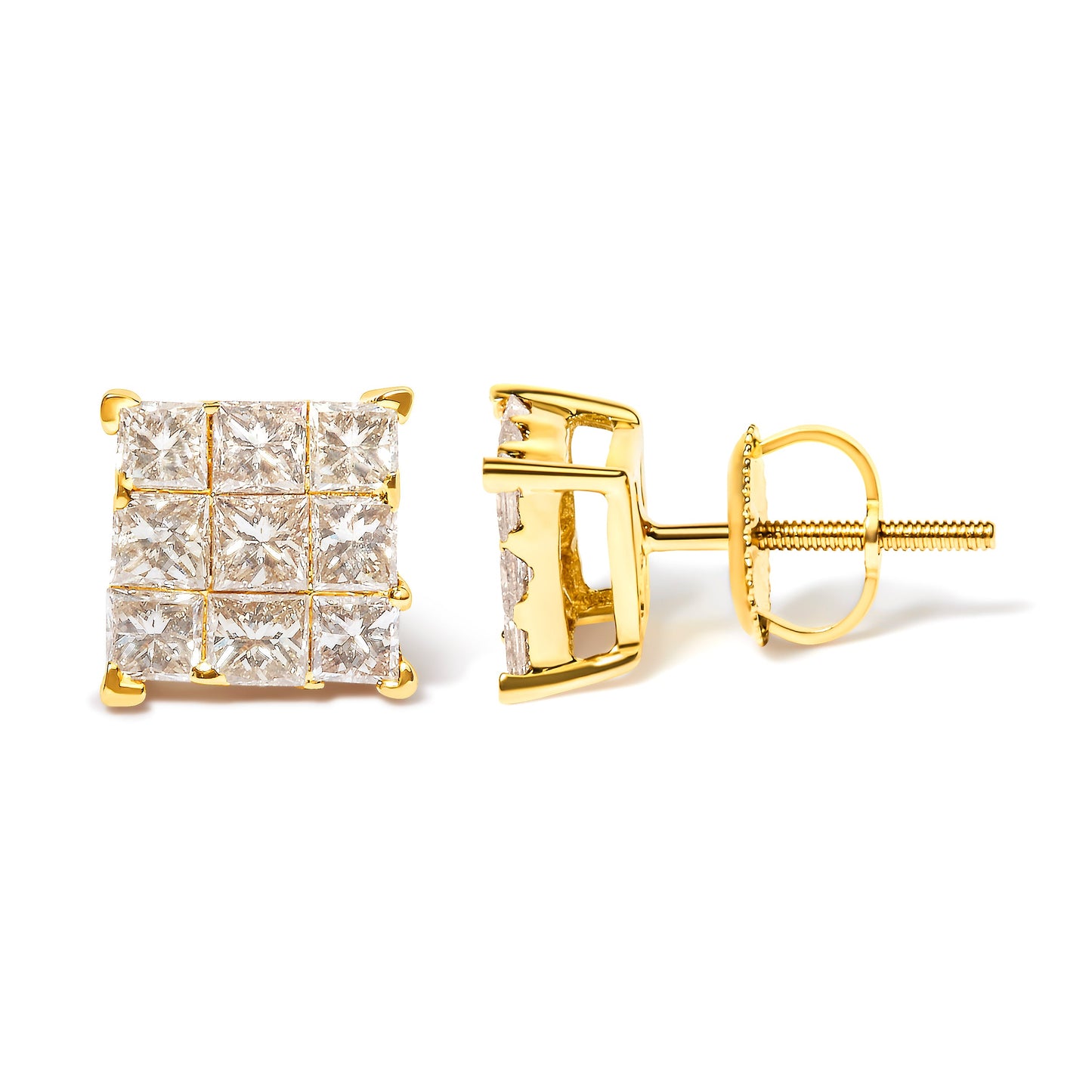 14K Yellow Gold Princess-Cut Diamond Square Stud Earrings