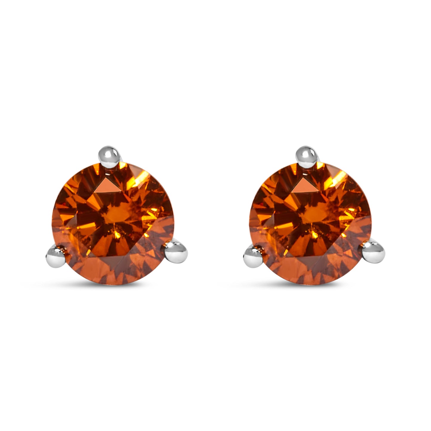 14K White Gold Lab-Grown Orange Diamond Stud Earrings