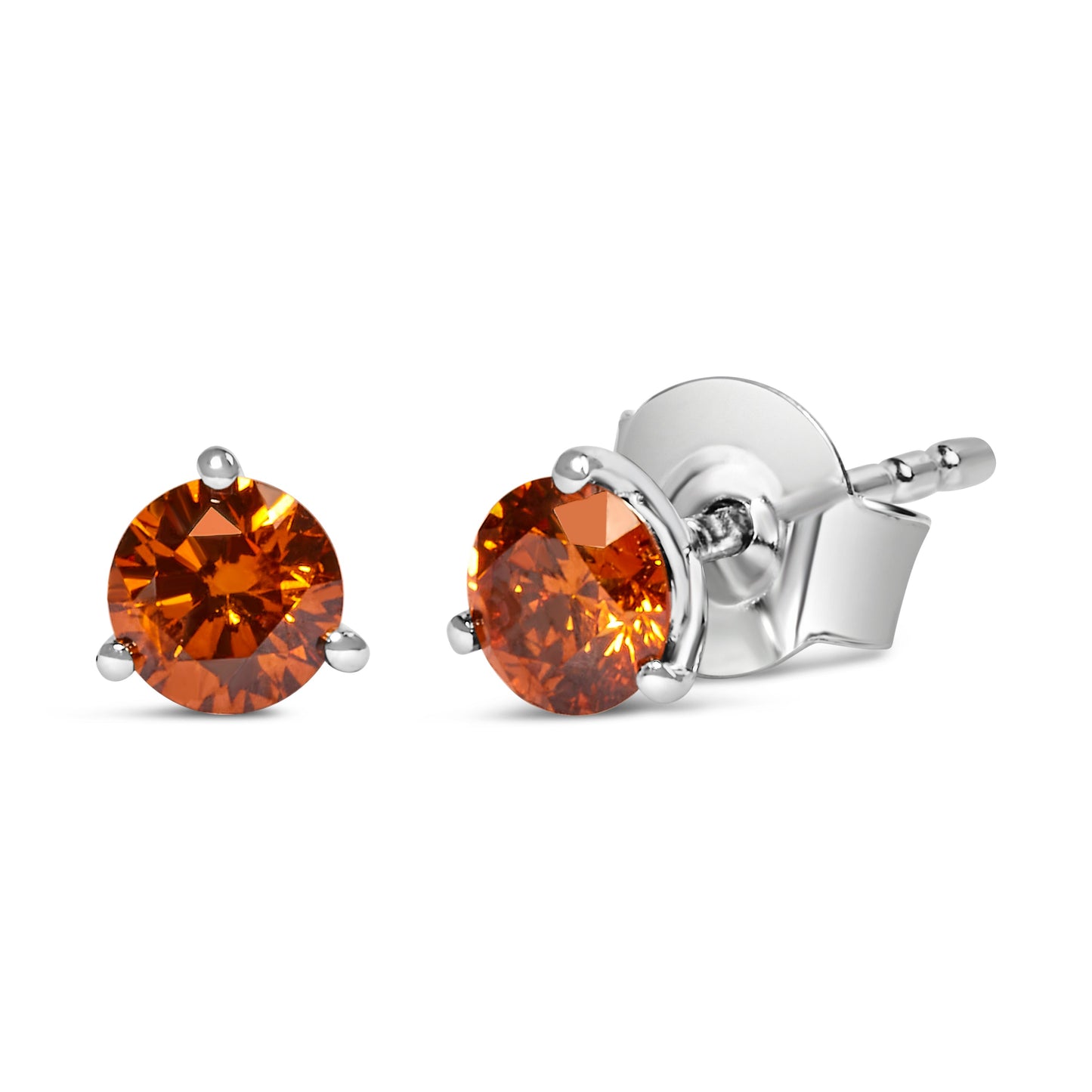 14K White Gold Lab-Grown Orange Diamond Stud Earrings