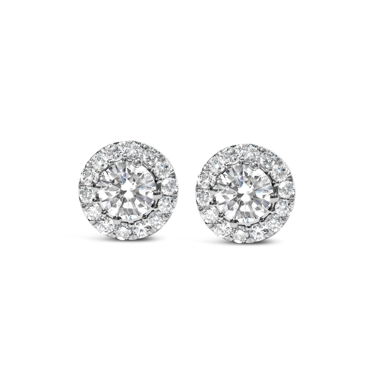 Boucles d'oreilles à clou en diamant lab-grown avec halo caché en or blanc 14K