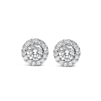 Pendientes de Stud con Halo Oculto de Diamantes Crecidos en Laboratorio en Oro Blanco de 14K