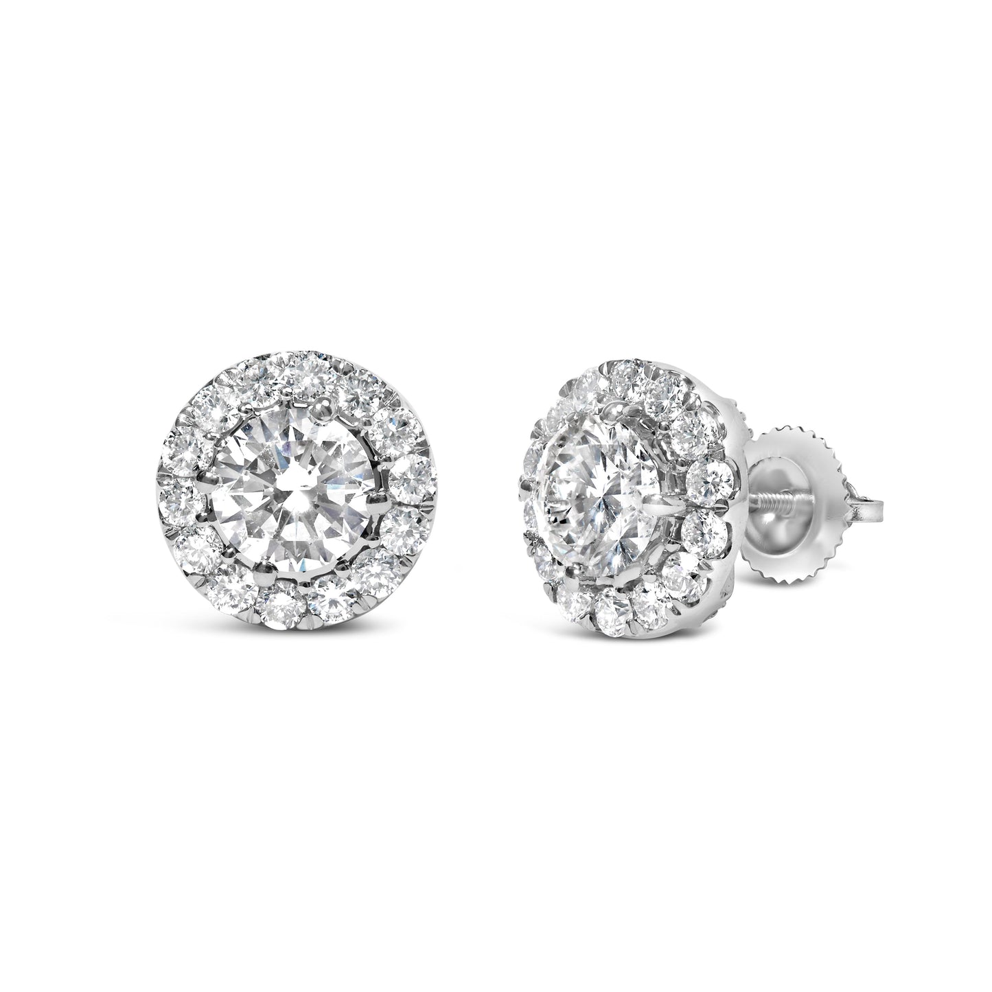 Boucles d'oreilles à clou en diamant lab-grown avec halo caché en or blanc 14K