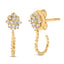 Pendientes de aro de flor en clúster de diamantes de plata esterlina chapada en oro amarillo de 14K
