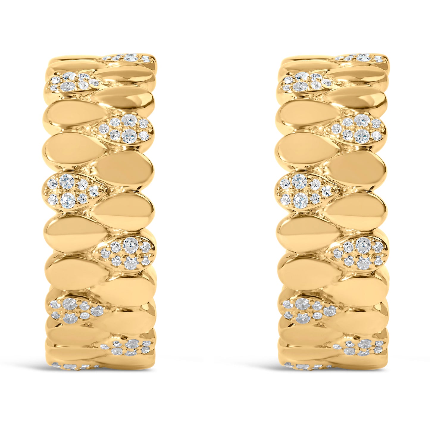 Pendientes J Hoop de enlace en forma de pera con pavé de diamantes chapados en oro amarillo de 14K