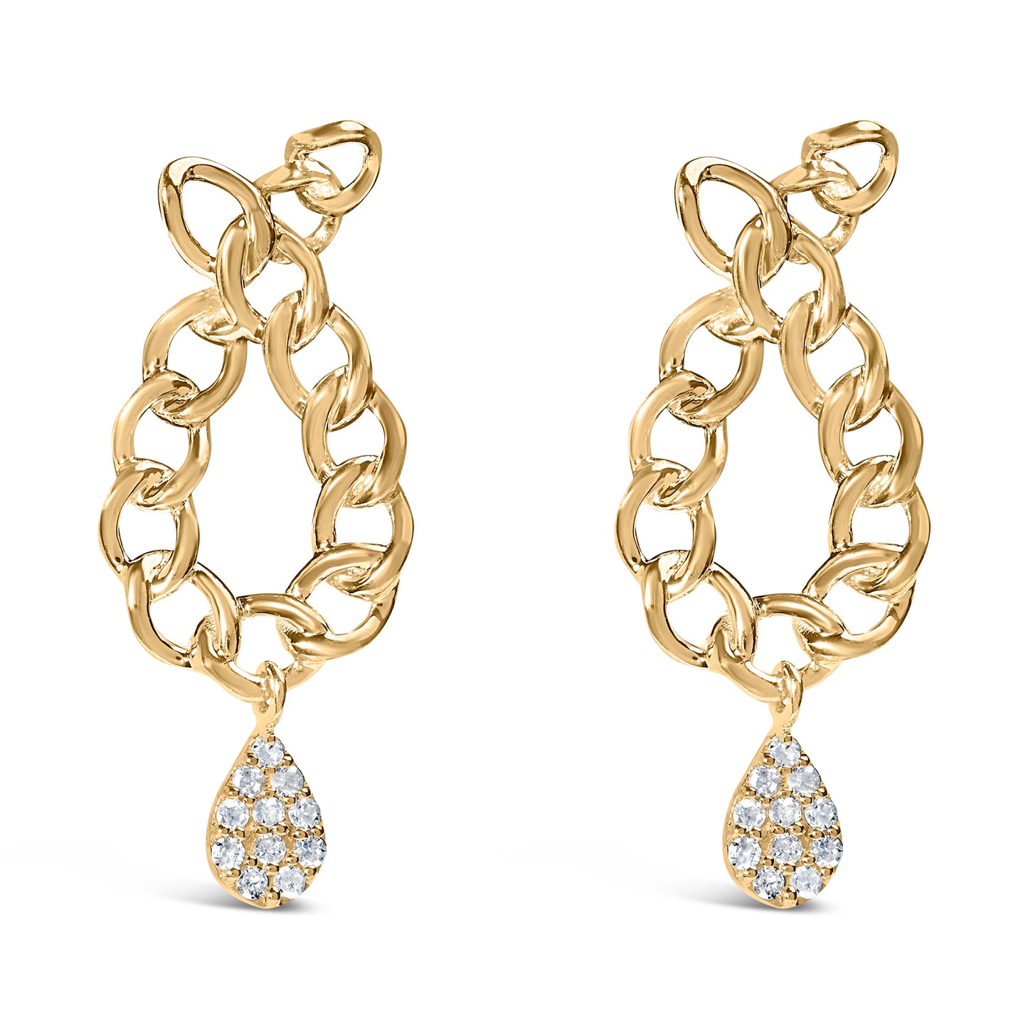 Pendientes de gota de diamante de plata esterlina chapada en oro amarillo de 14K