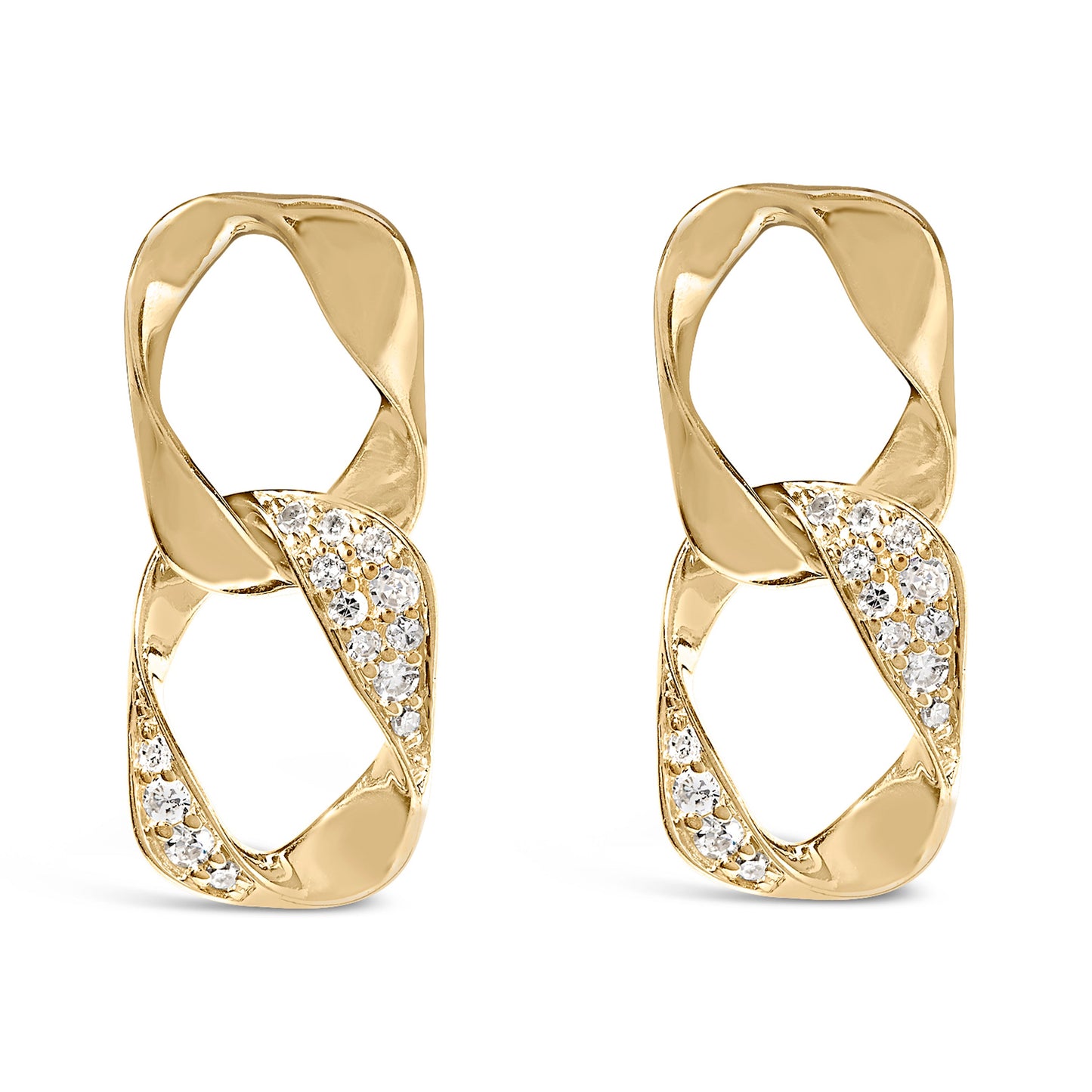 14K Yellow Gold Plated Diamond Drop Earrings in Sterling Silver