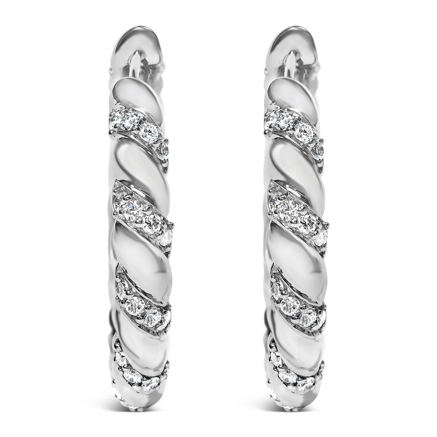 Boucles d'oreilles créoles en diamant cultivé en laboratoire en or blanc 14K