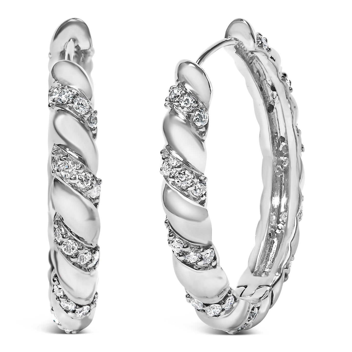 Boucles d'oreilles créoles en diamant cultivé en laboratoire en or blanc 14K