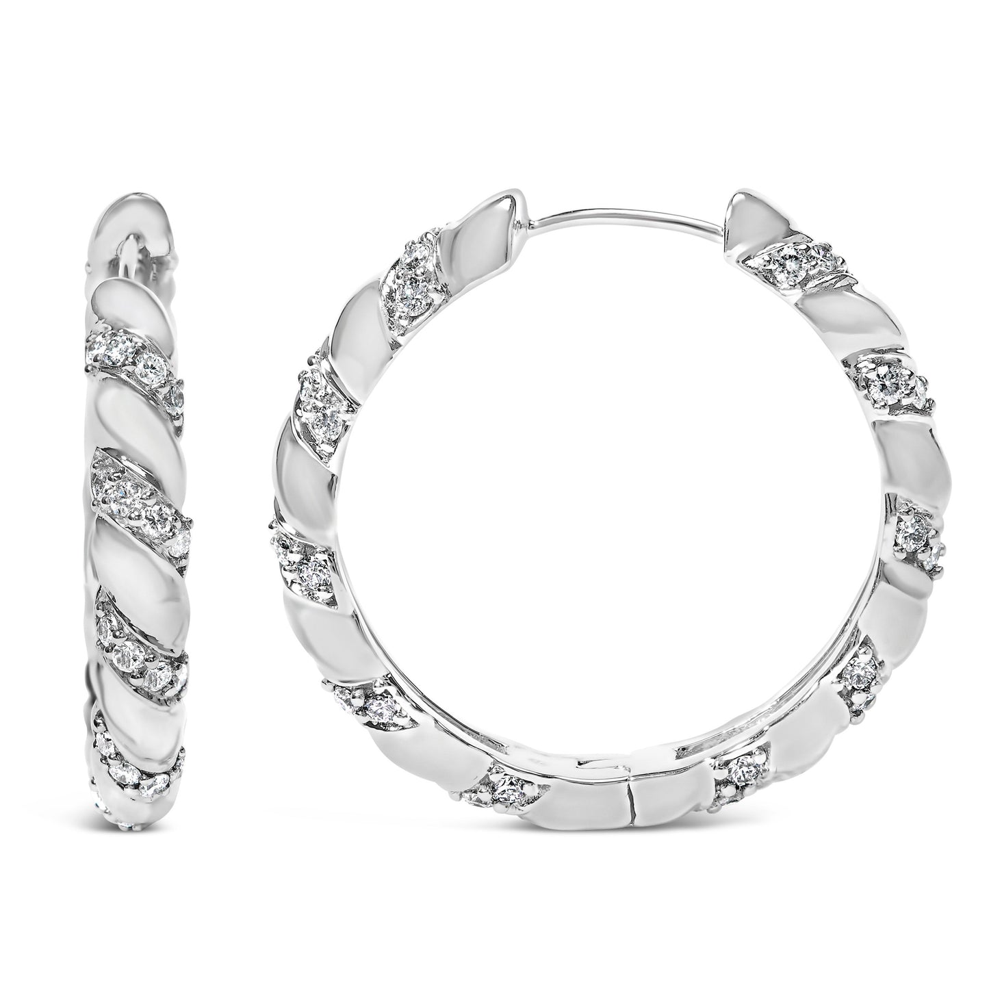 Boucles d'oreilles créoles en diamant cultivé en laboratoire en or blanc 14K