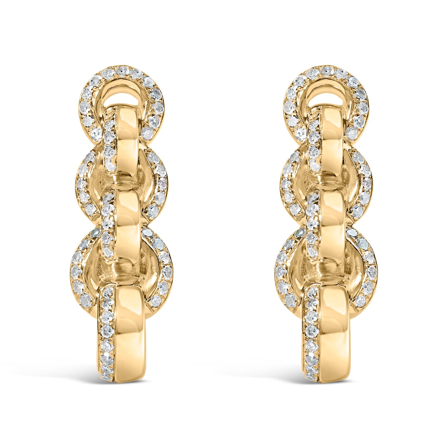 Pendientes colgantes de eslabones de cadena de plata esterlina chapada en oro amarillo de 14K con di