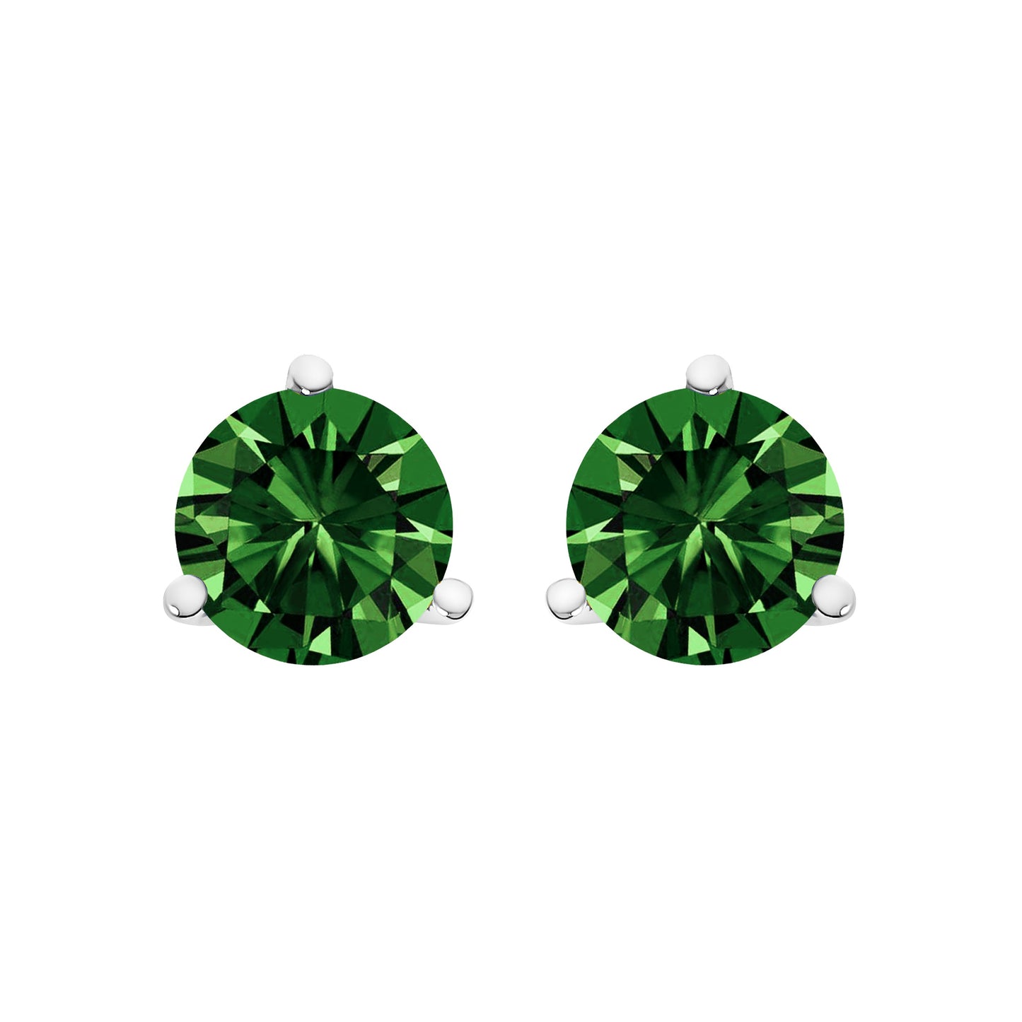 14K White Gold Lab Grown Green Diamond Stud Earrings