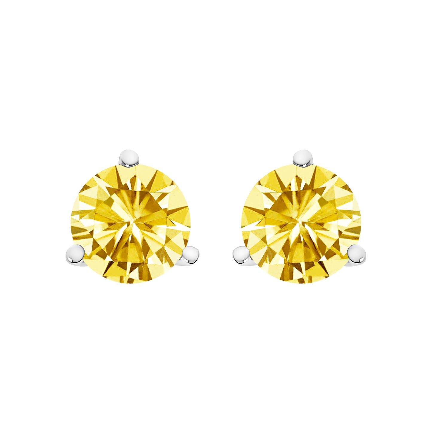 14K White Gold 3-Prong Martini Set Yellow Lab Grown Diamond Stud Earrings