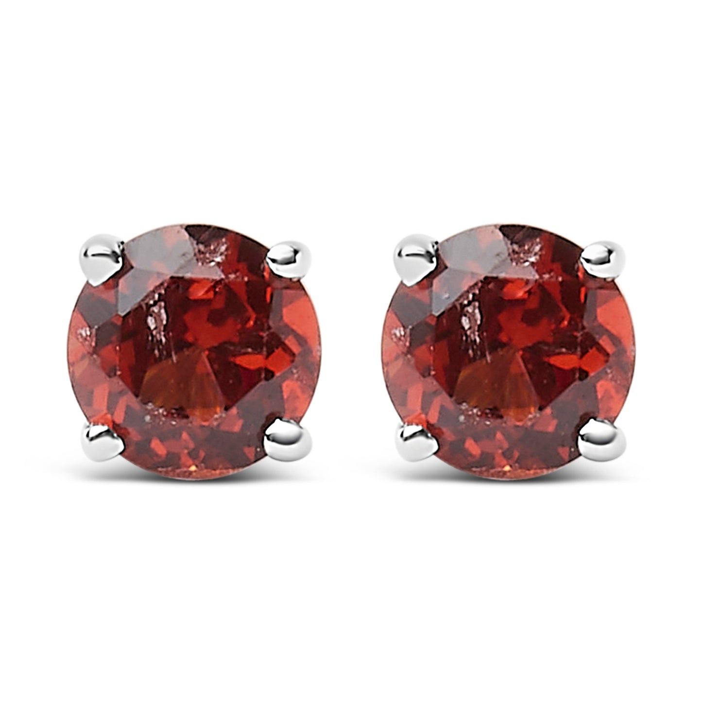 .925 Sterling Silver 3.5 MM Created Round Red Garnet Stud Earrings
