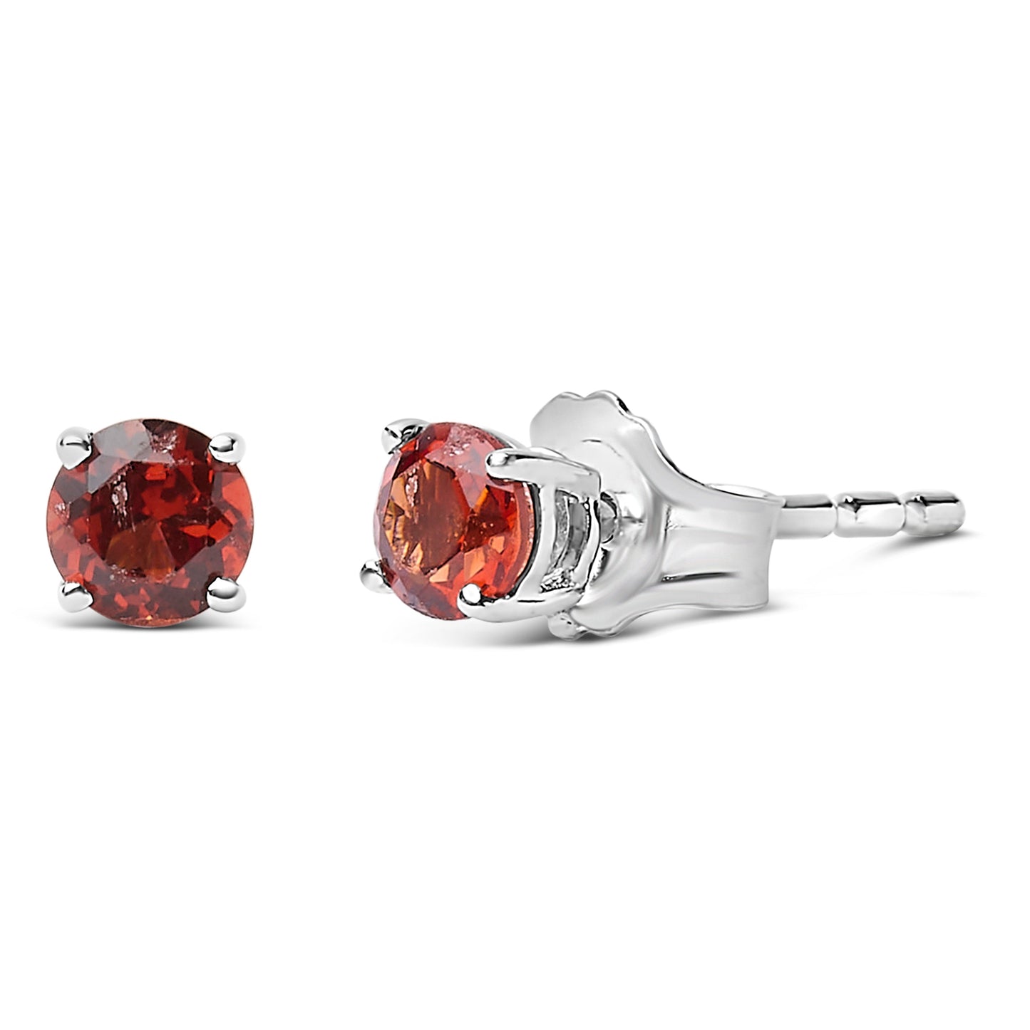 .925 Sterling Silver 3.5 MM Created Round Red Garnet Stud Earrings